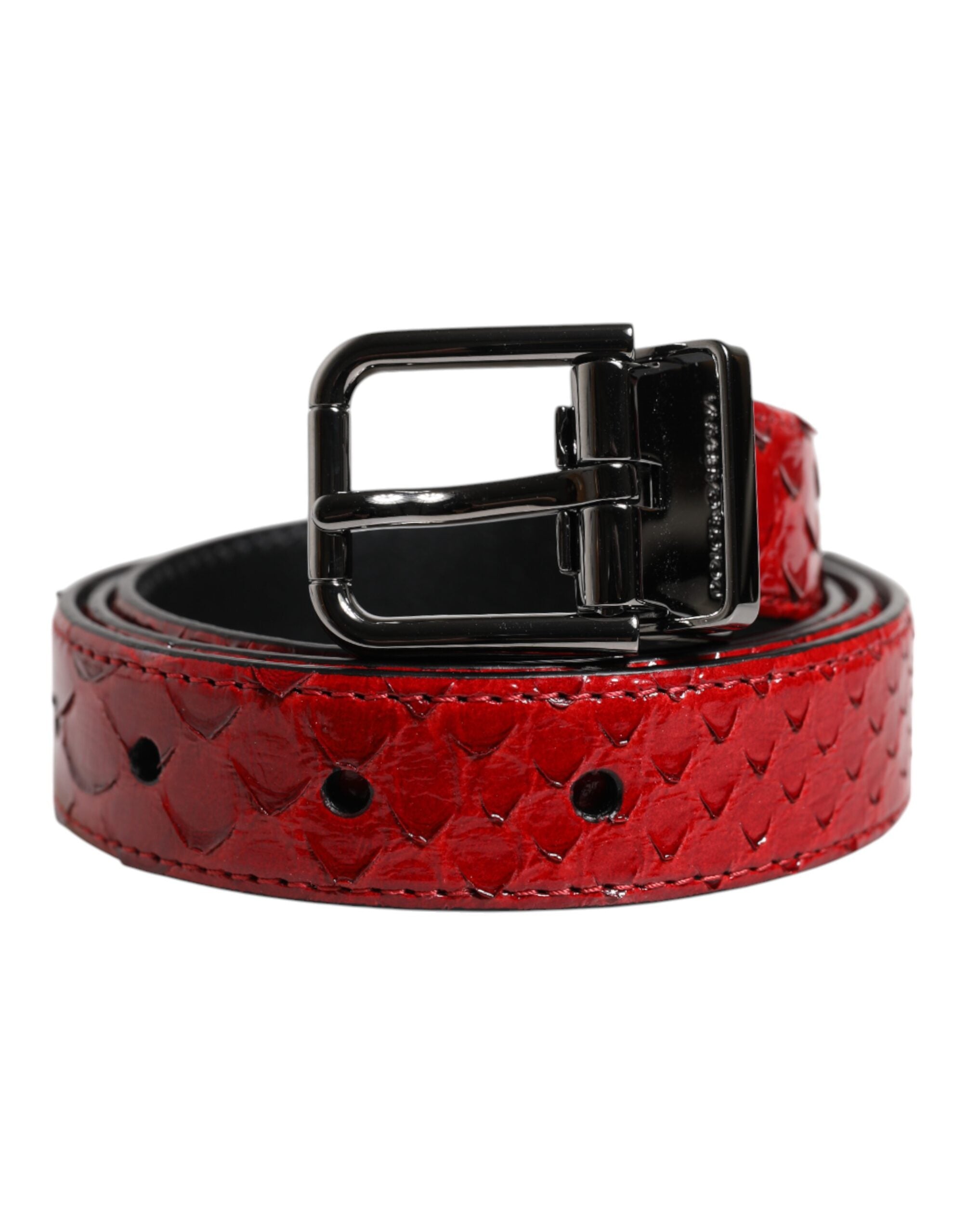Ceinture Dolce &amp; Gabbana en cuir exotique rouge avec boucle en métal et laiton