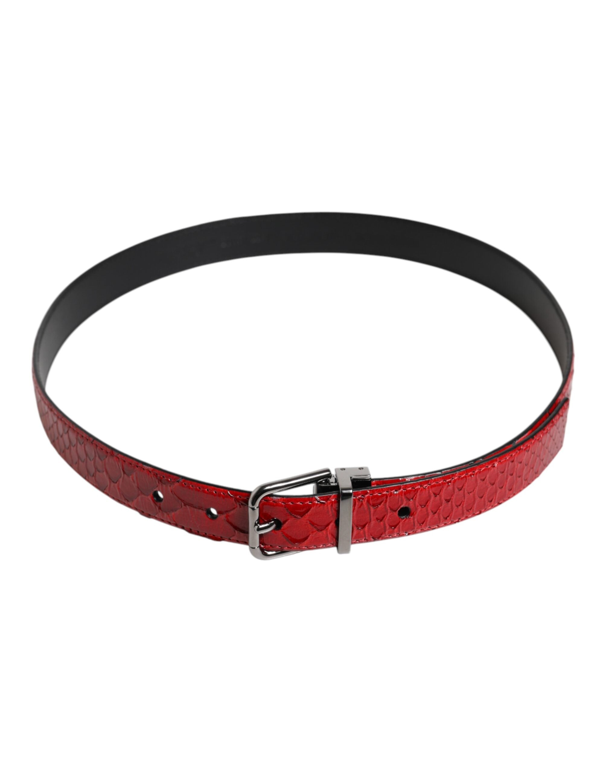 Ceinture Dolce &amp; Gabbana en cuir exotique rouge avec boucle en métal et laiton
