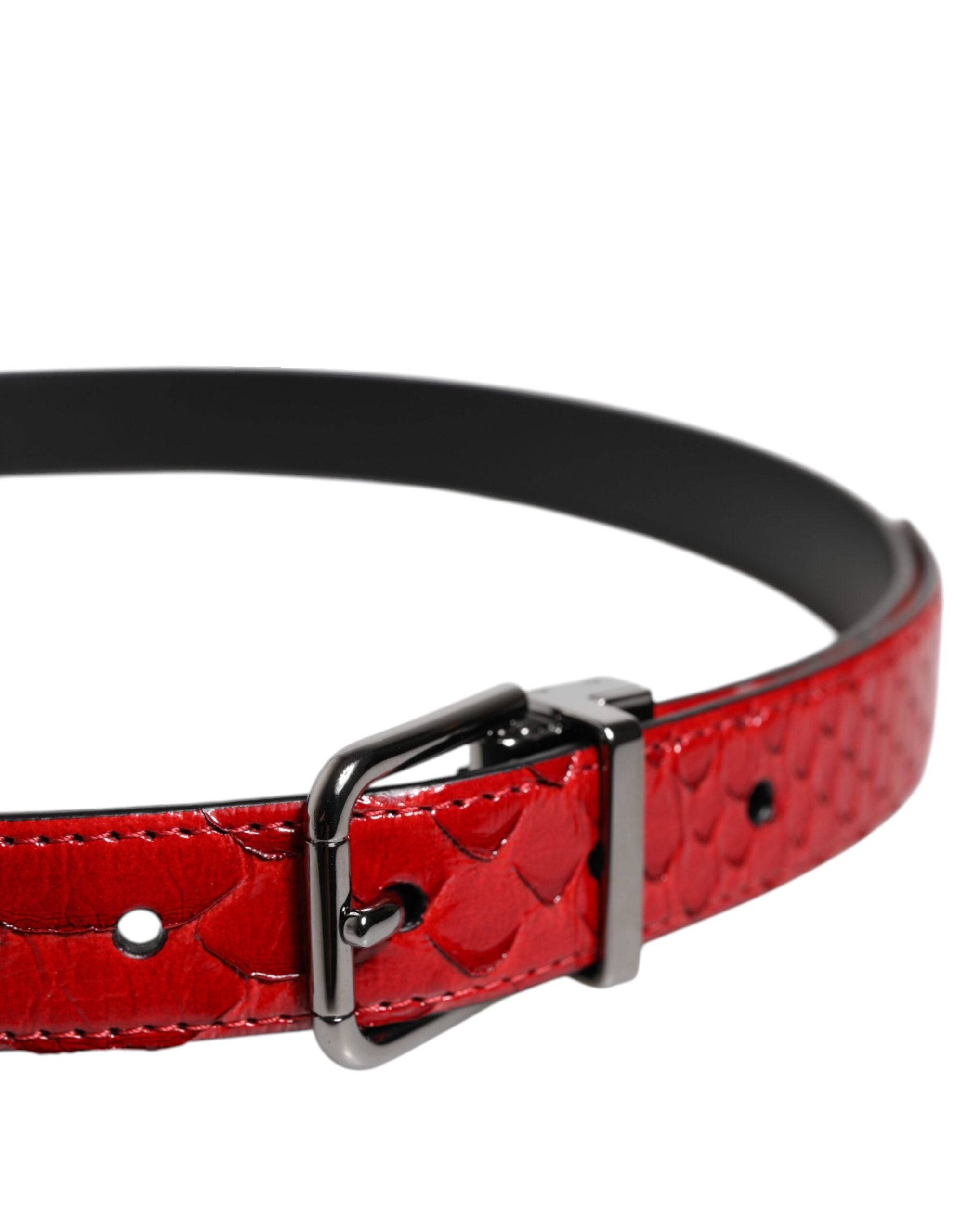 Ceinture Dolce &amp; Gabbana en cuir exotique rouge avec boucle en métal et laiton