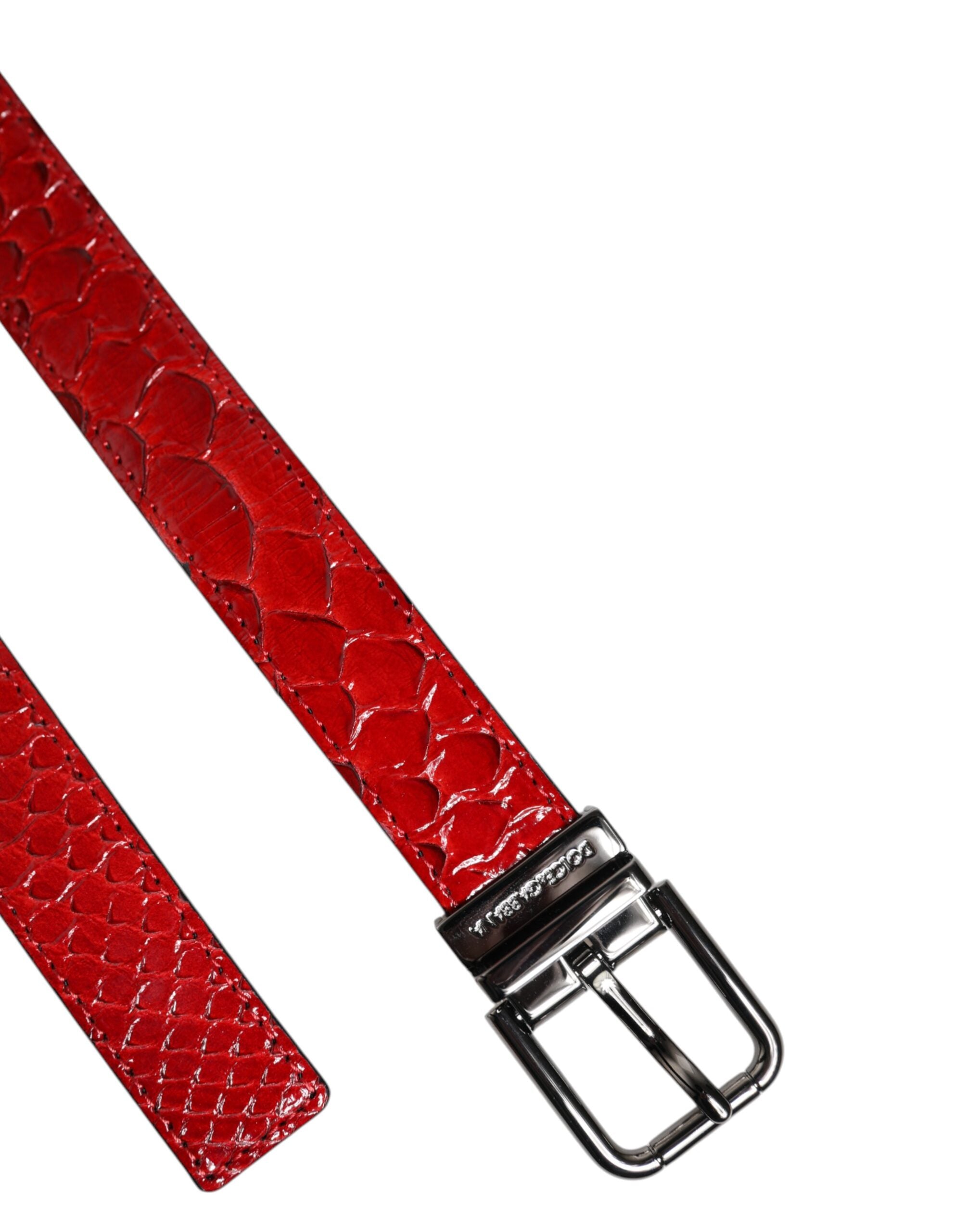 Ceinture Dolce &amp; Gabbana en cuir exotique rouge avec boucle en métal et laiton
