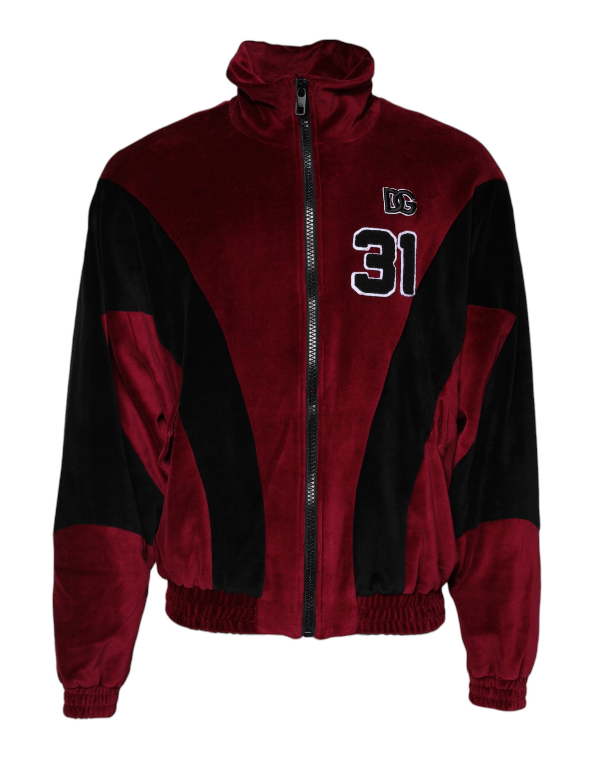 Veste bomber zippée en coton rouge et noir avec logo Dolce &amp; Gabbana