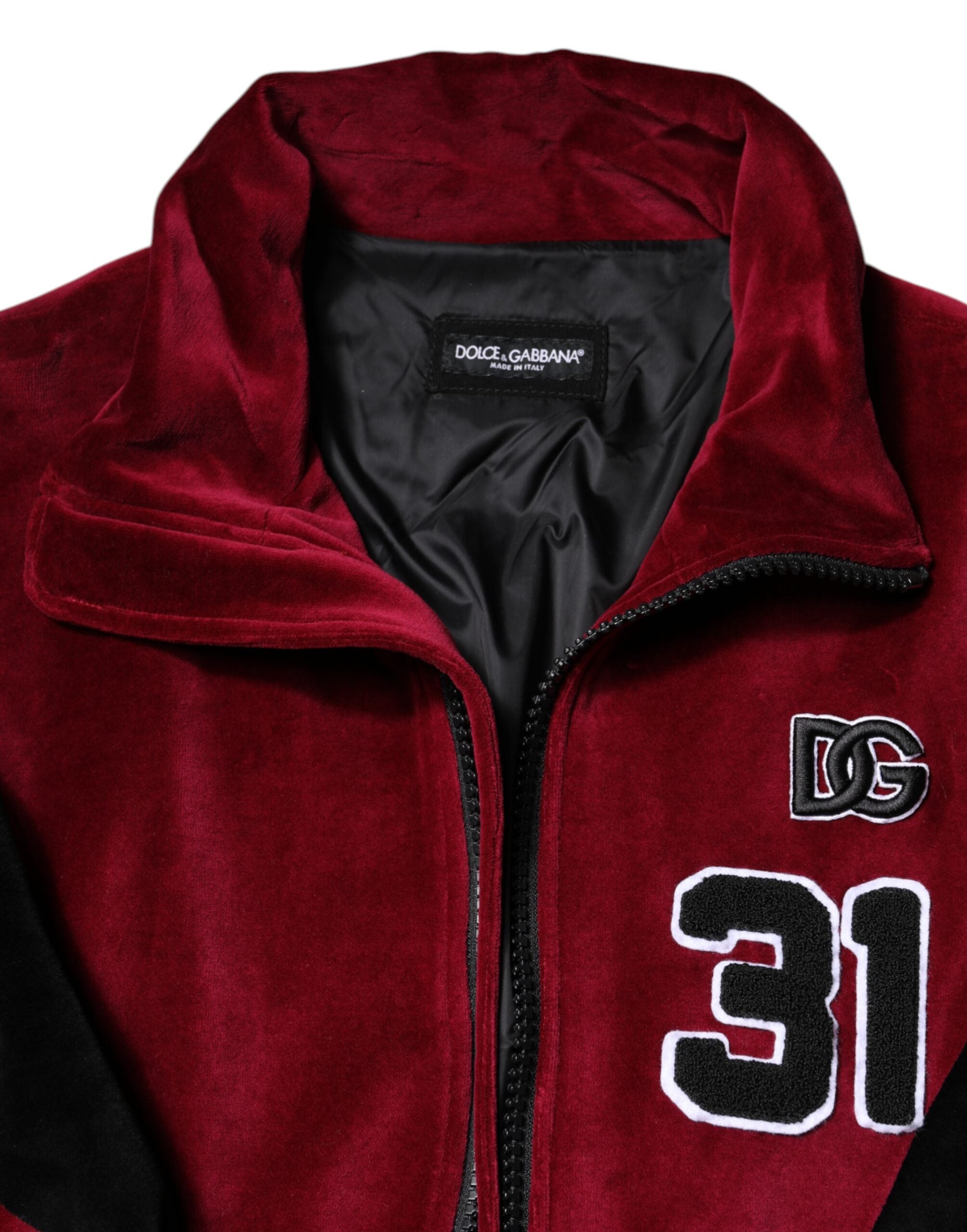 Veste bomber zippée en coton rouge et noir avec logo Dolce &amp; Gabbana