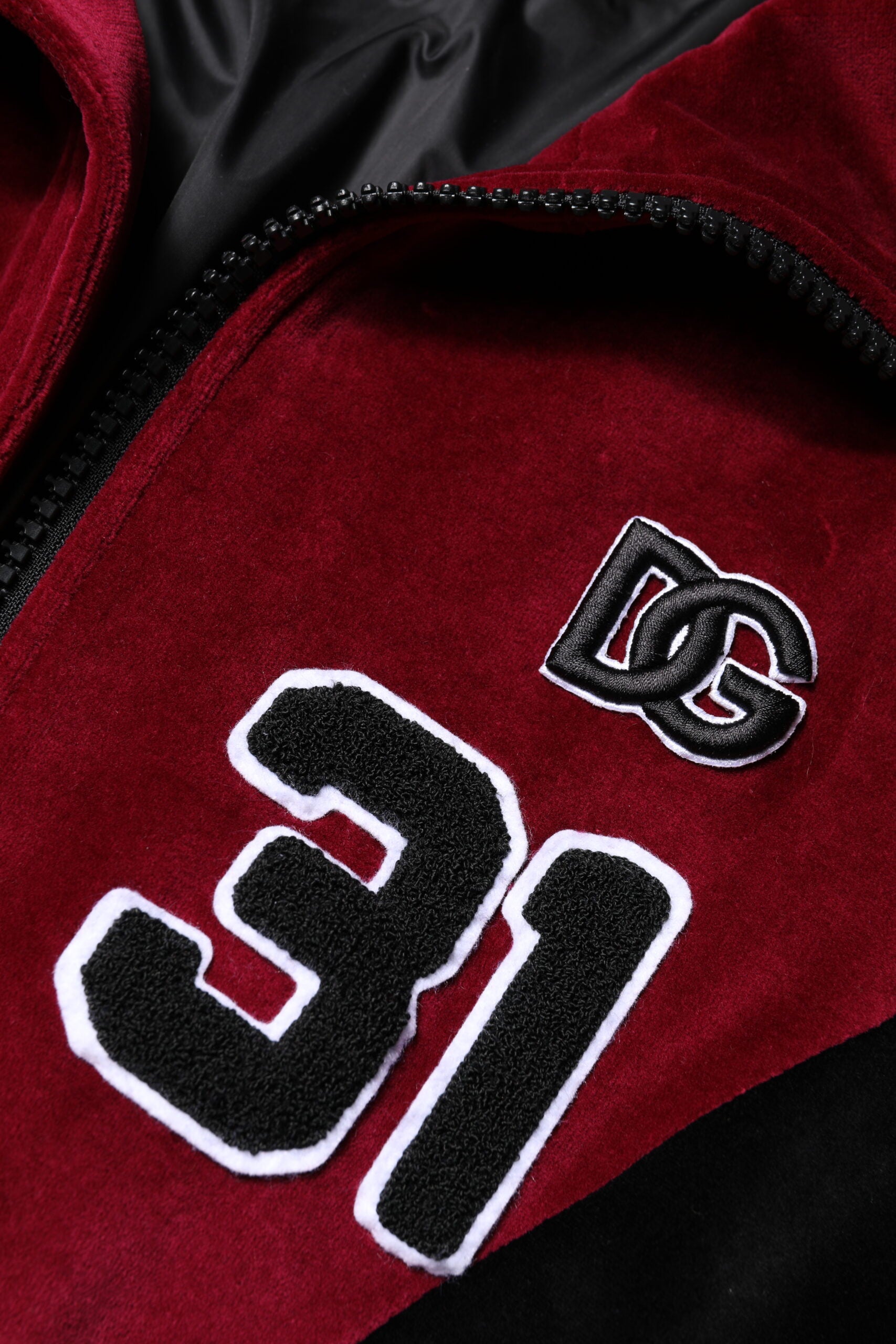Veste bomber zippée en coton rouge et noir avec logo Dolce &amp; Gabbana