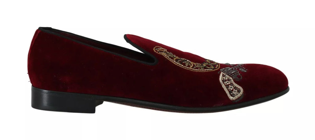 Mocassins homme Dolce &amp; Gabbana en velours bordeaux à paillettes
