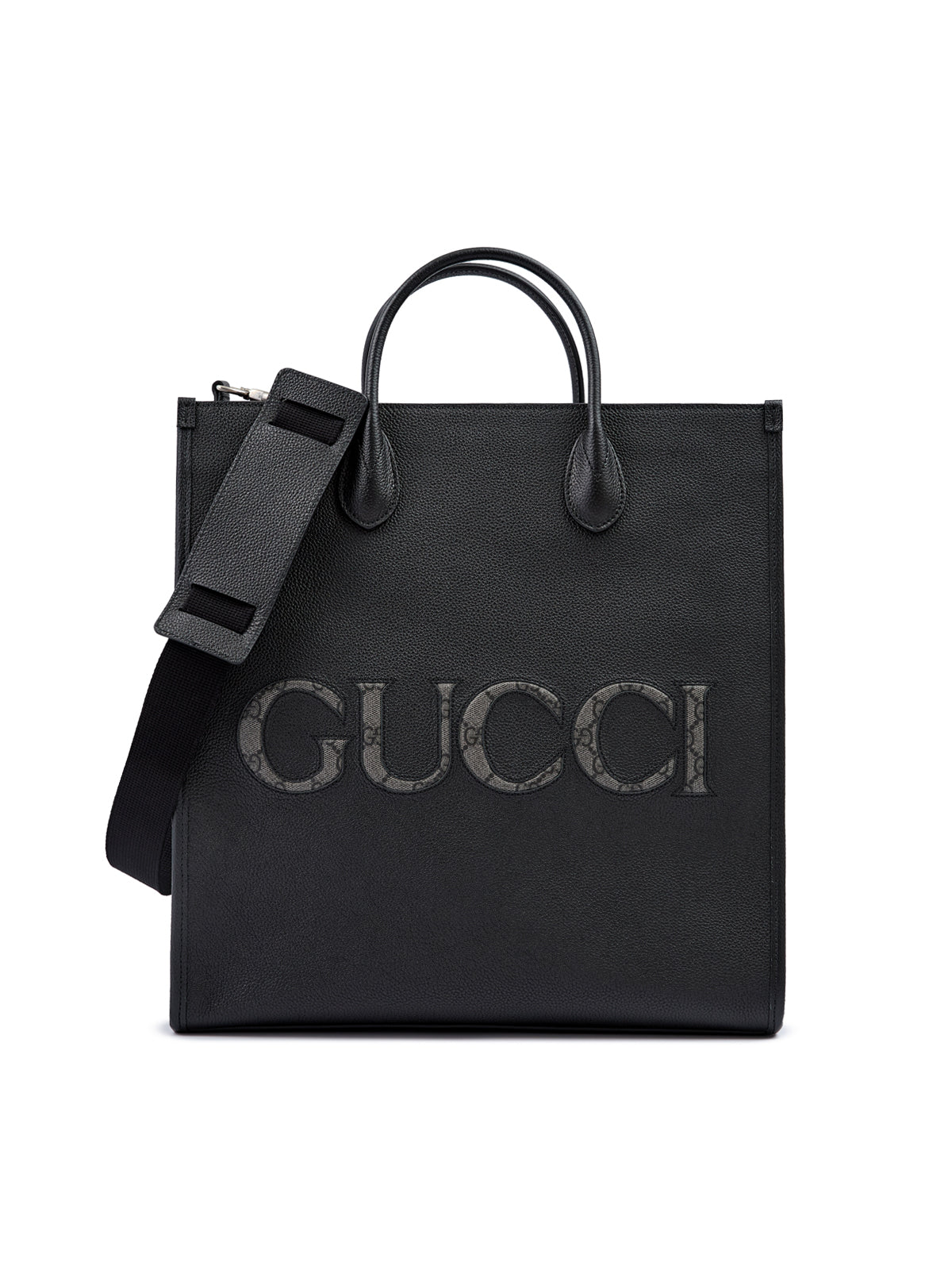 Gucci – Mittelgroße Tragetasche aus schwarzem Leder mit Logo