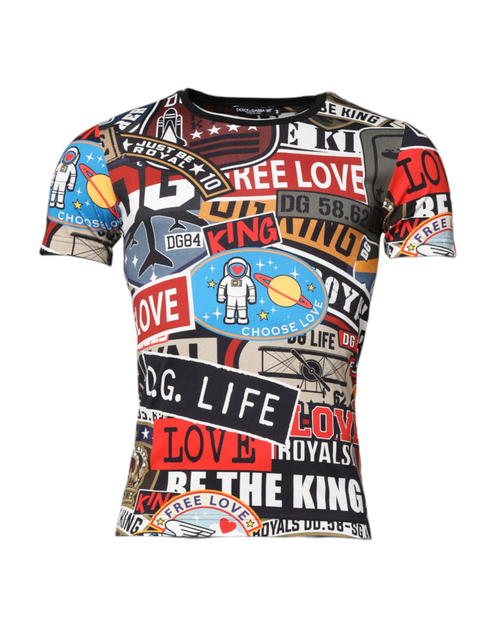 Dolce &amp; Gabbana Mehrfarbiges Patchwork-T-Shirt aus Baumwolle mit Rundhalsausschnitt