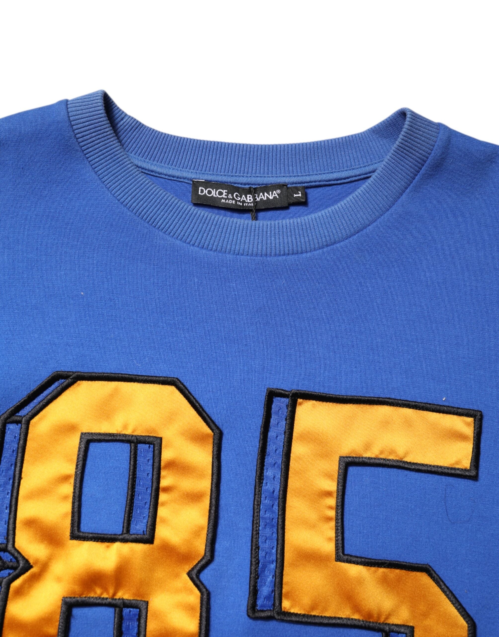 T-shirt court à col rond en coton imprimé bleu Dolce &amp; Gabbana