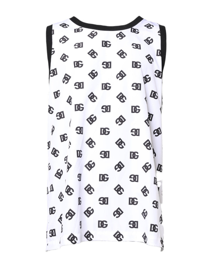 Dolce &amp; Gabbana – Ärmelloses T-Shirt aus weißem Polyester mit DG-Logo