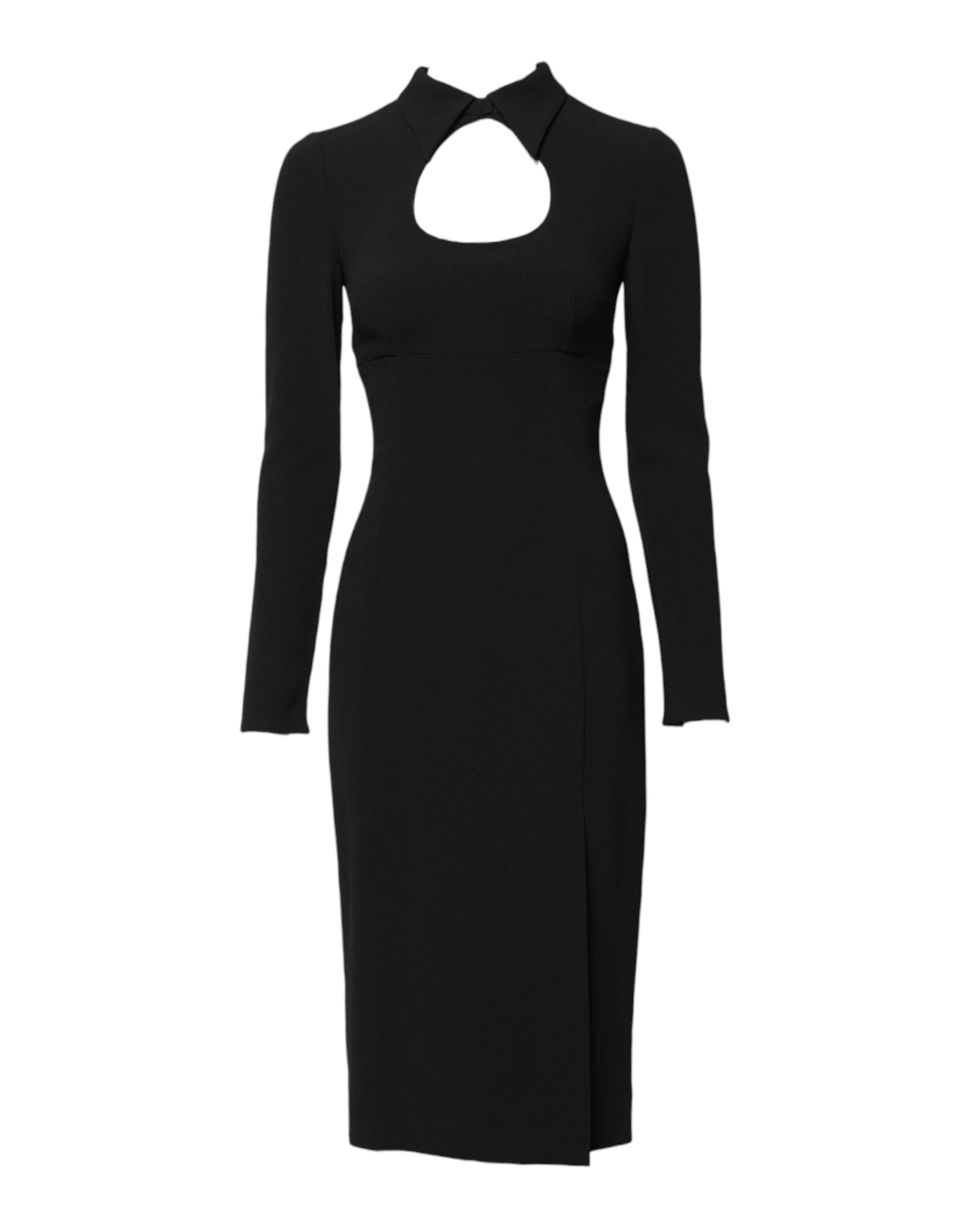 Dolce &amp; Gabbana – Schwarzes, figurbetontes Midikleid mit langen Ärmeln