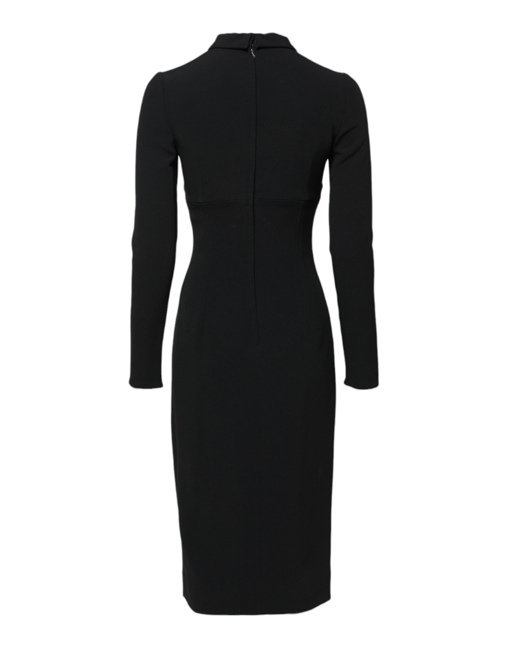 Dolce &amp; Gabbana – Schwarzes, figurbetontes Midikleid mit langen Ärmeln