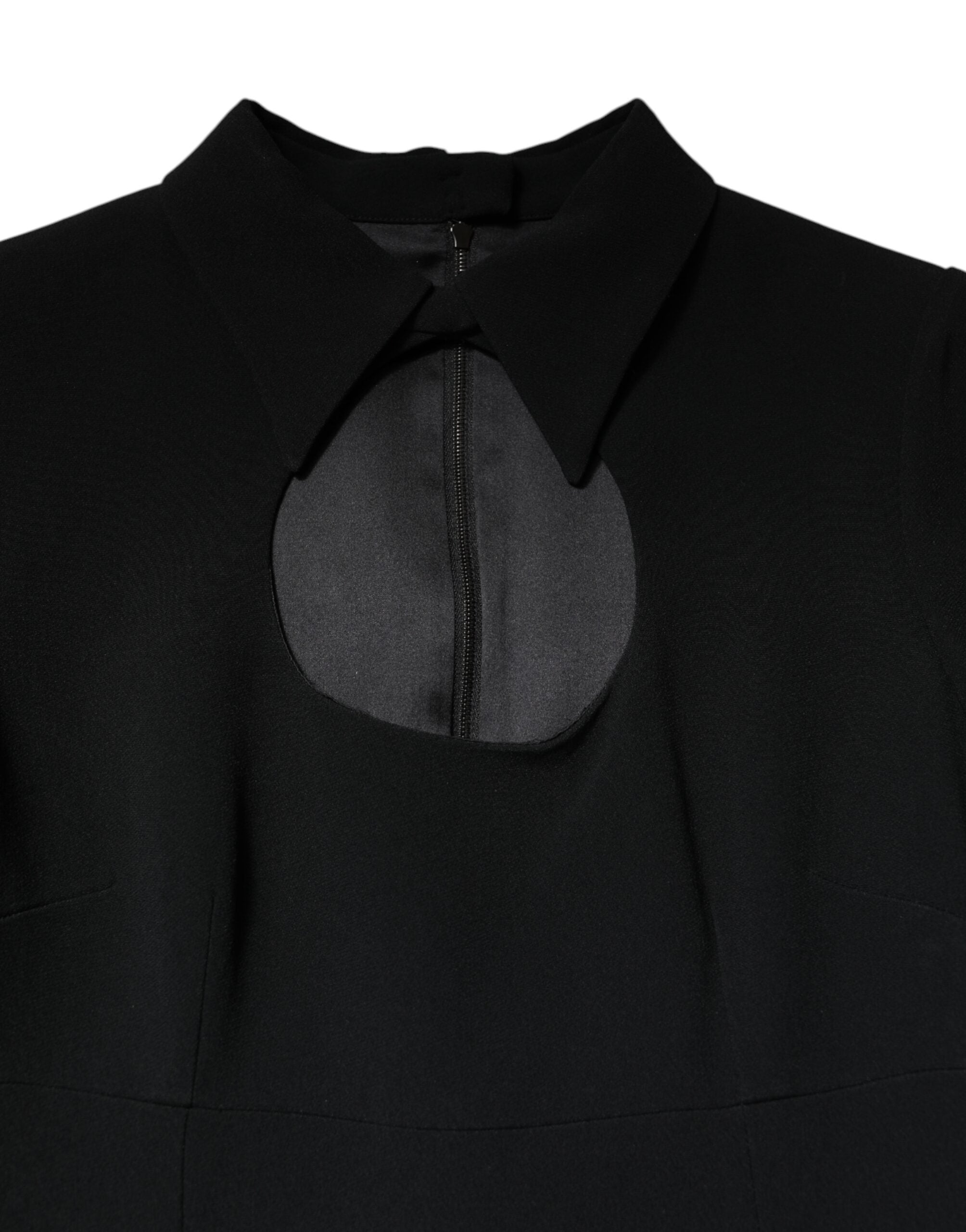 Dolce &amp; Gabbana – Schwarzes, figurbetontes Midikleid mit langen Ärmeln