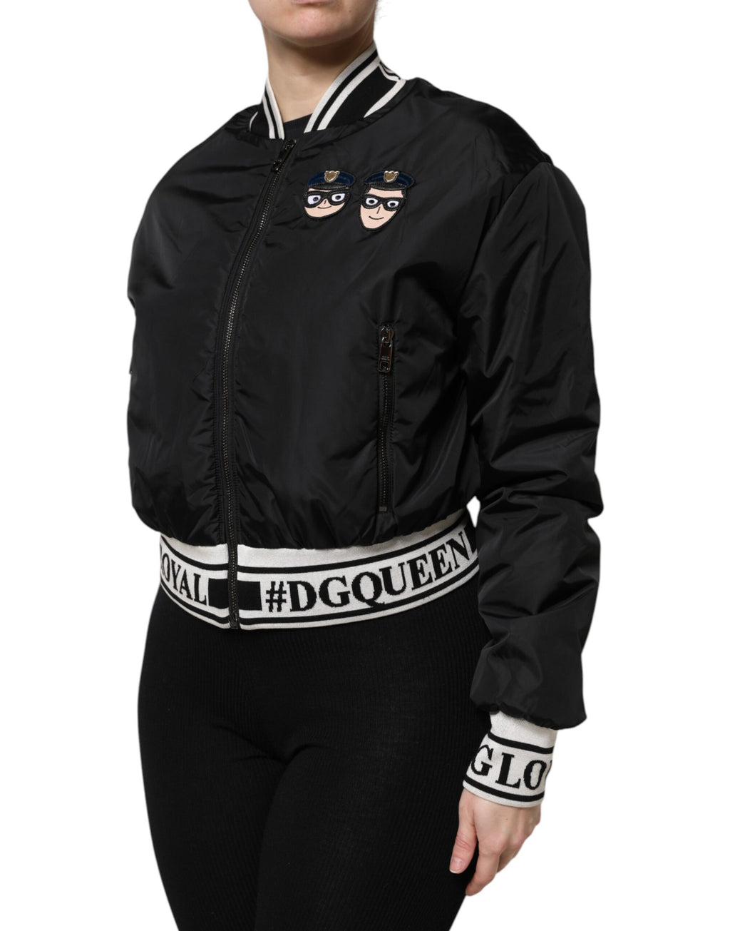 Dolce &amp; Gabbana – Schwarze #DGFamily-Bomberjacke aus Nylon mit durchgehendem Reißverschluss