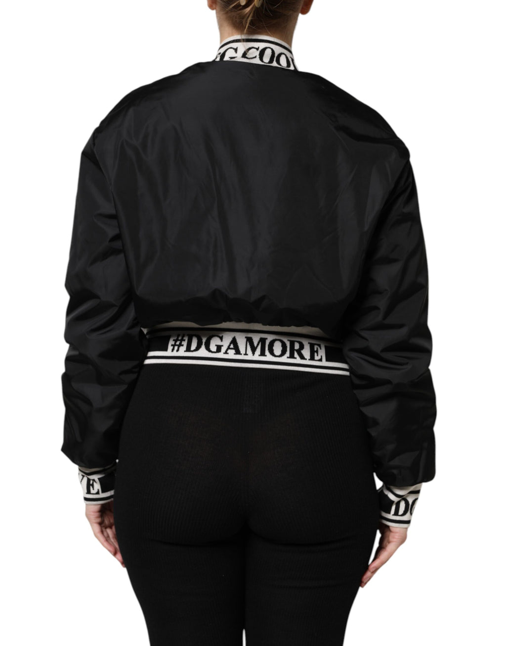 Dolce &amp; Gabbana – Schwarze #DGFamily-Bomberjacke aus Nylon mit durchgehendem Reißverschluss