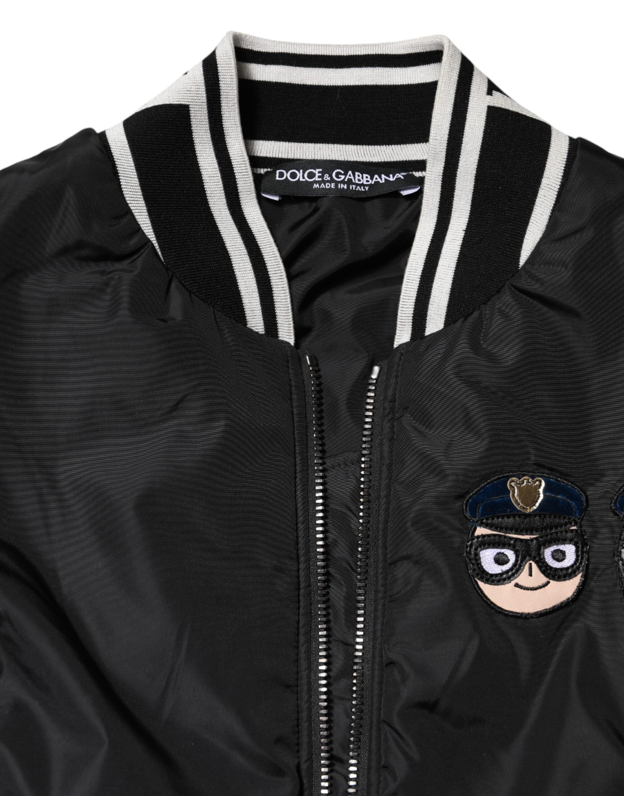 Blouson aviateur zippé en nylon noir Dolce &amp; Gabbana #DGFamily