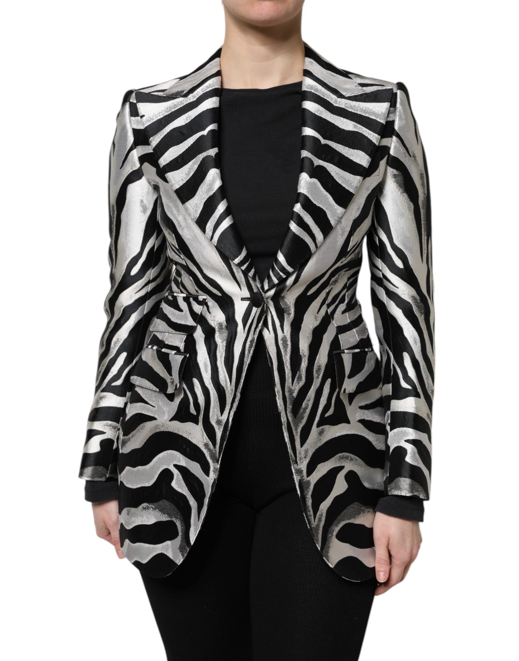 Veste blazer Dolce &amp; Gabbana en polyester noir et blanc pour femme