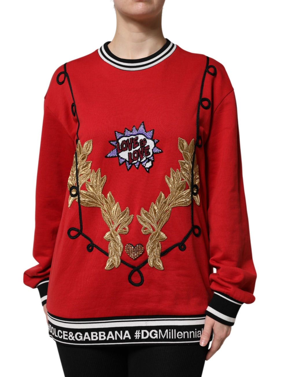 Dolce &amp; Gabbana Roter Pullover mit Pailletten aus Baumwolle „Queen“