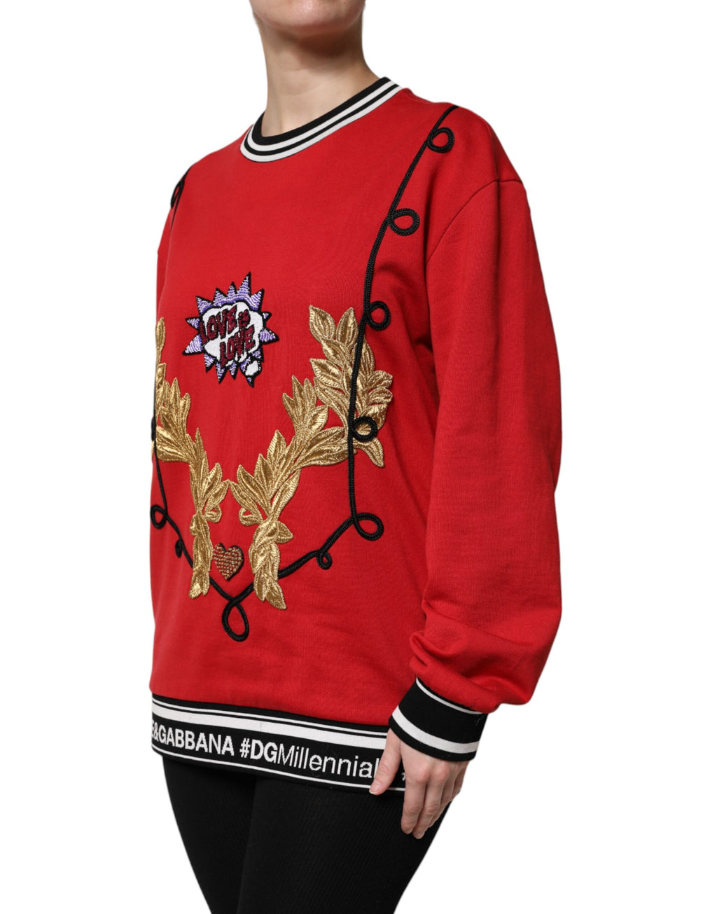 Dolce &amp; Gabbana Roter Pullover mit Pailletten aus Baumwolle „Queen“