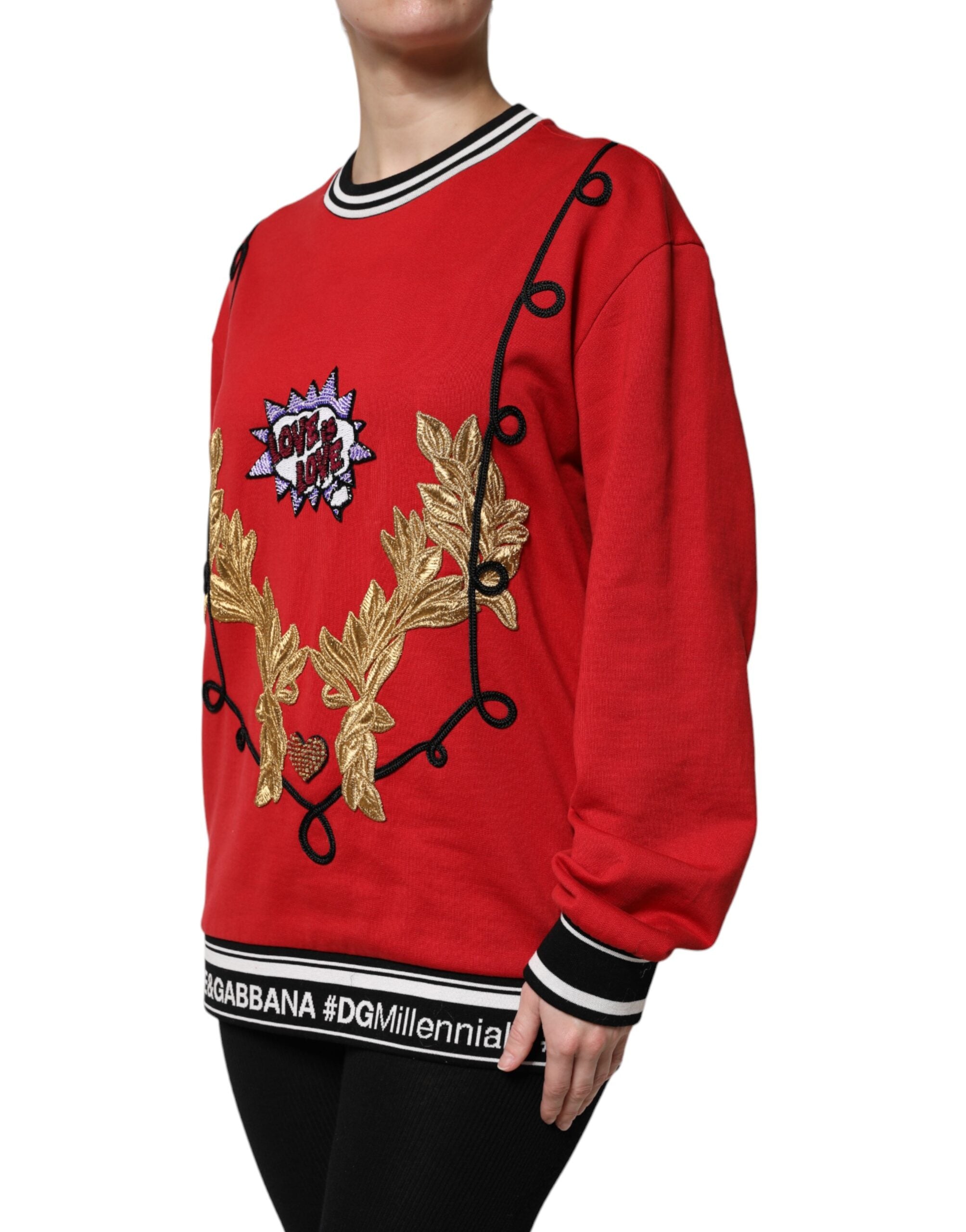 Dolce &amp; Gabbana Roter Pullover mit Pailletten aus Baumwolle „Queen“