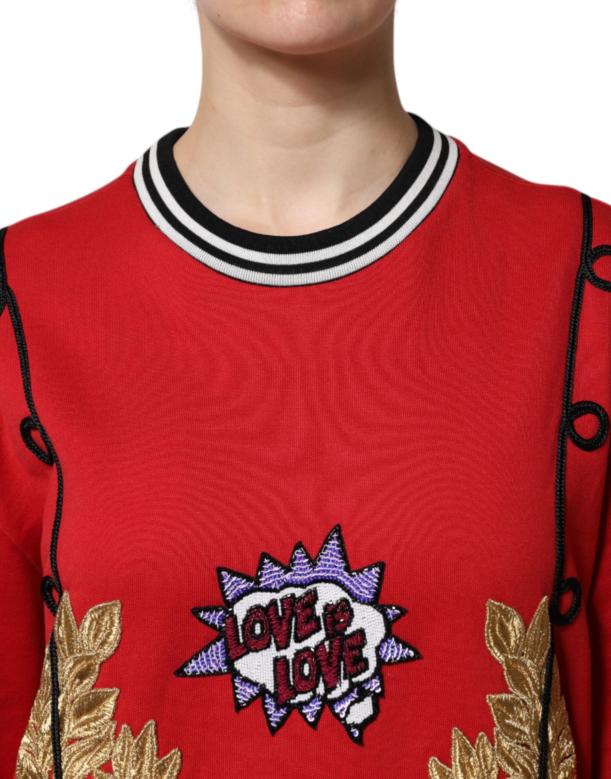Dolce &amp; Gabbana Roter Pullover mit Pailletten aus Baumwolle „Queen“