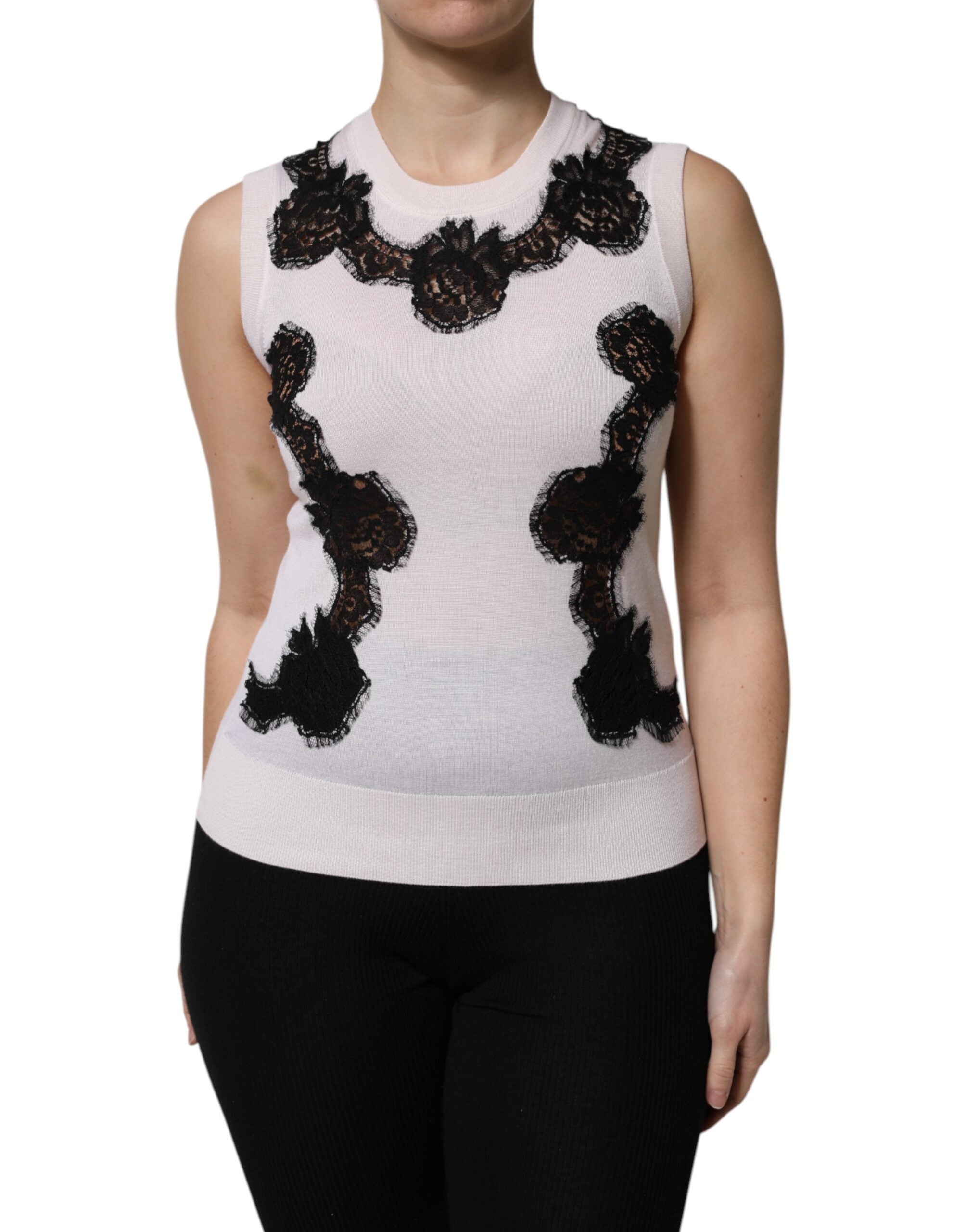 Débardeur Dolce &amp; Gabbana en cachemire blanc avec détails en dentelle florale