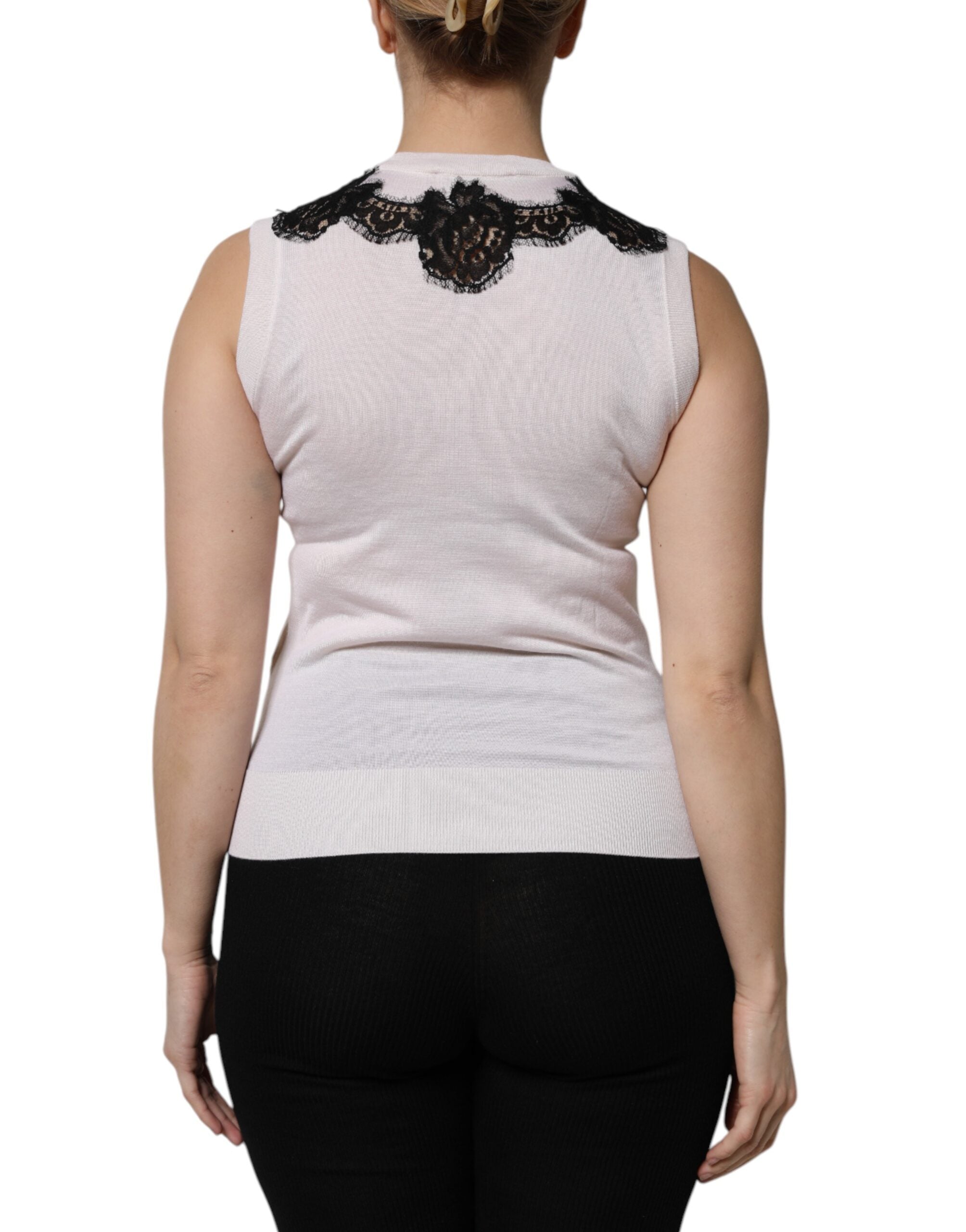 Débardeur Dolce &amp; Gabbana en cachemire blanc avec détails en dentelle florale