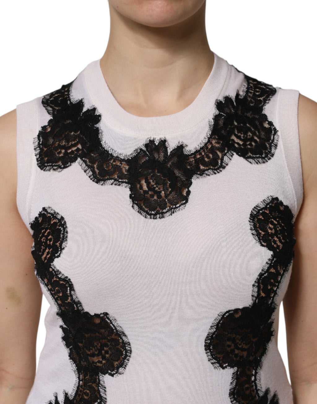 Débardeur Dolce &amp; Gabbana en cachemire blanc avec détails en dentelle florale