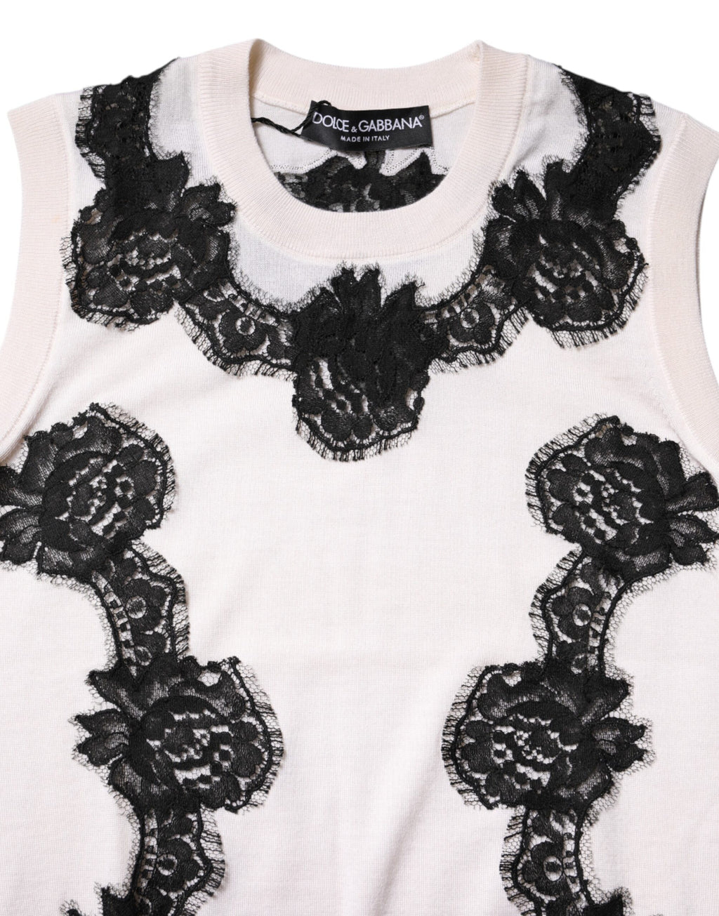 Débardeur Dolce &amp; Gabbana en cachemire blanc avec détails en dentelle florale