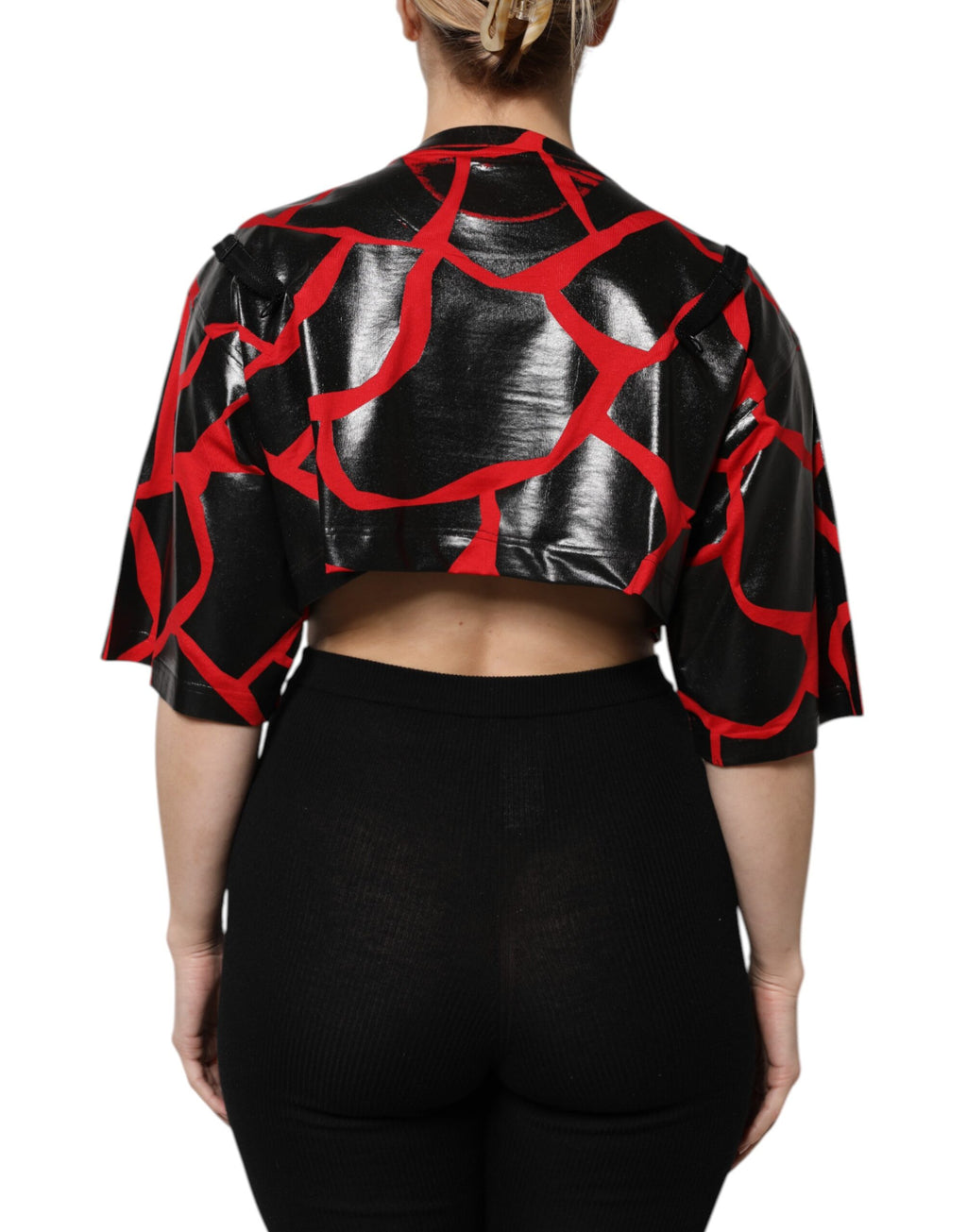 Dolce &amp; Gabbana - Haut court en coton rouge et noir avec détails bustier