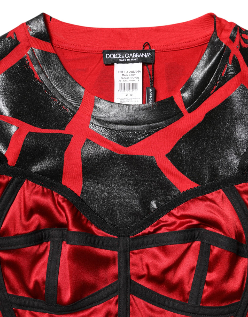 Dolce &amp; Gabbana - Haut court en coton rouge et noir avec détails bustier