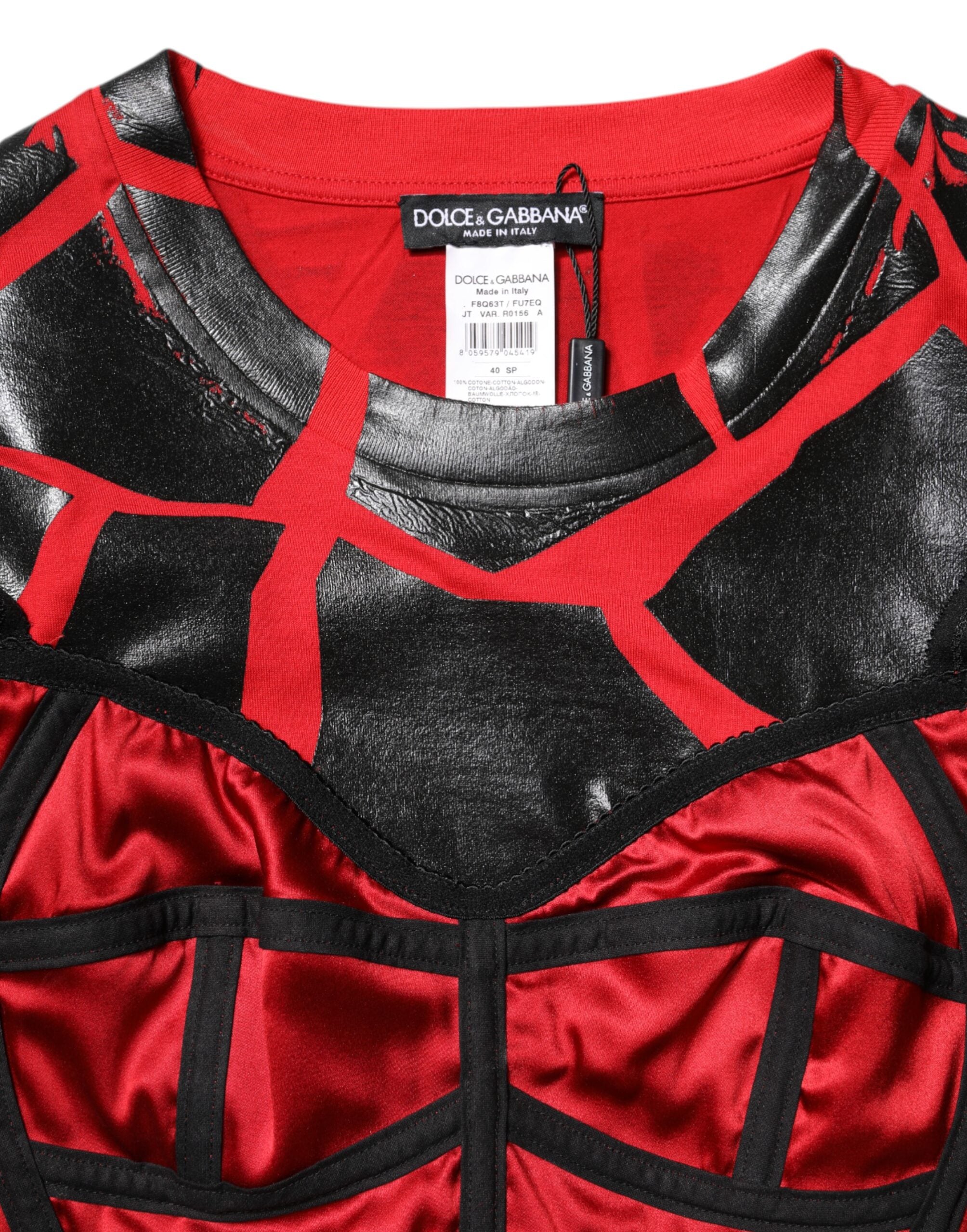 Dolce &amp; Gabbana - Haut court en coton rouge et noir avec détails bustier