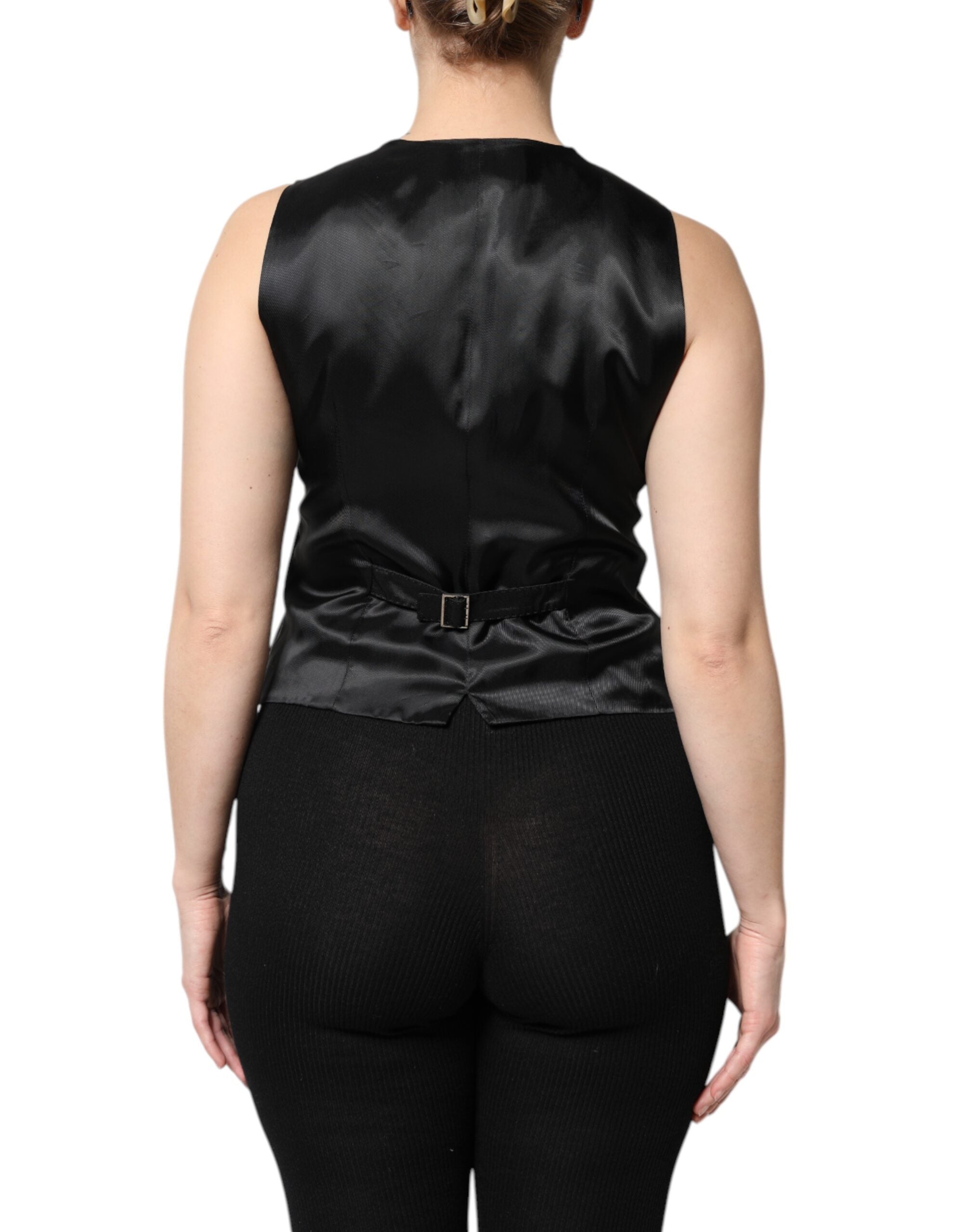Dolce &amp; Gabbana – Schwarzes, gestreiftes, ärmelloses Westentop mit Knopfleiste