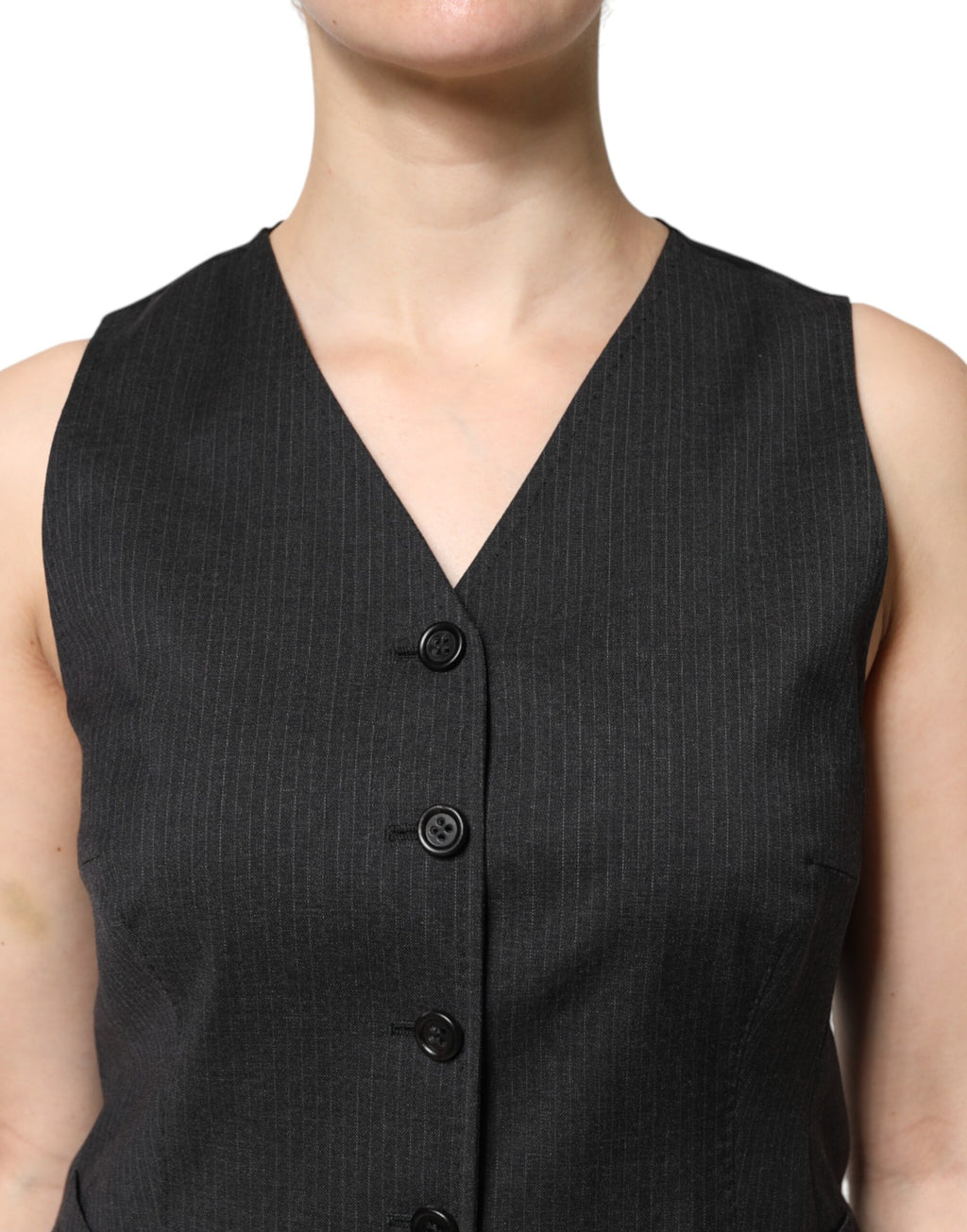 Dolce &amp; Gabbana – Schwarzes, gestreiftes, ärmelloses Westentop mit Knopfleiste