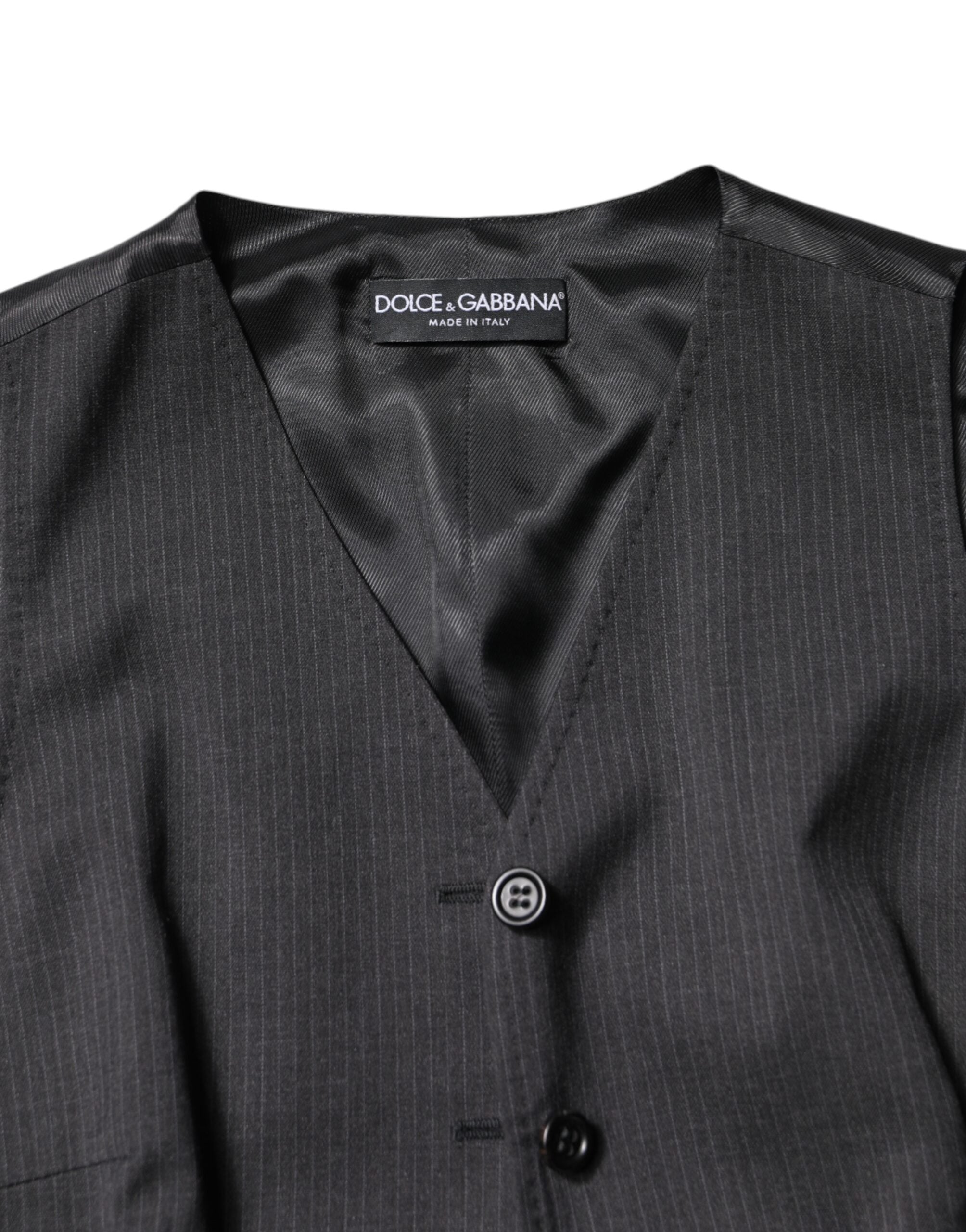Dolce &amp; Gabbana – Schwarzes, gestreiftes, ärmelloses Westentop mit Knopfleiste