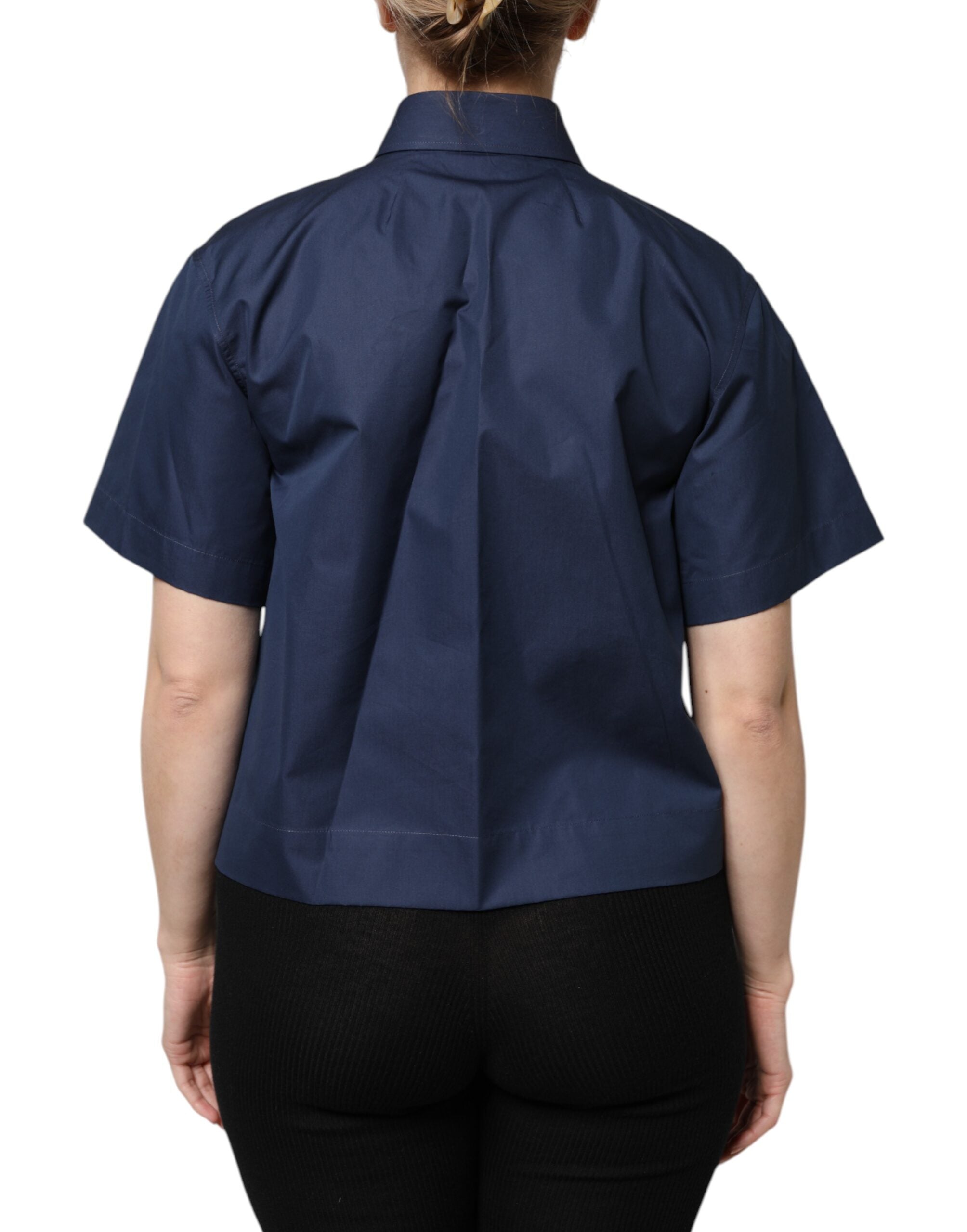 Haut boutonné à manches courtes en coton bleu Dolce &amp; Gabbana