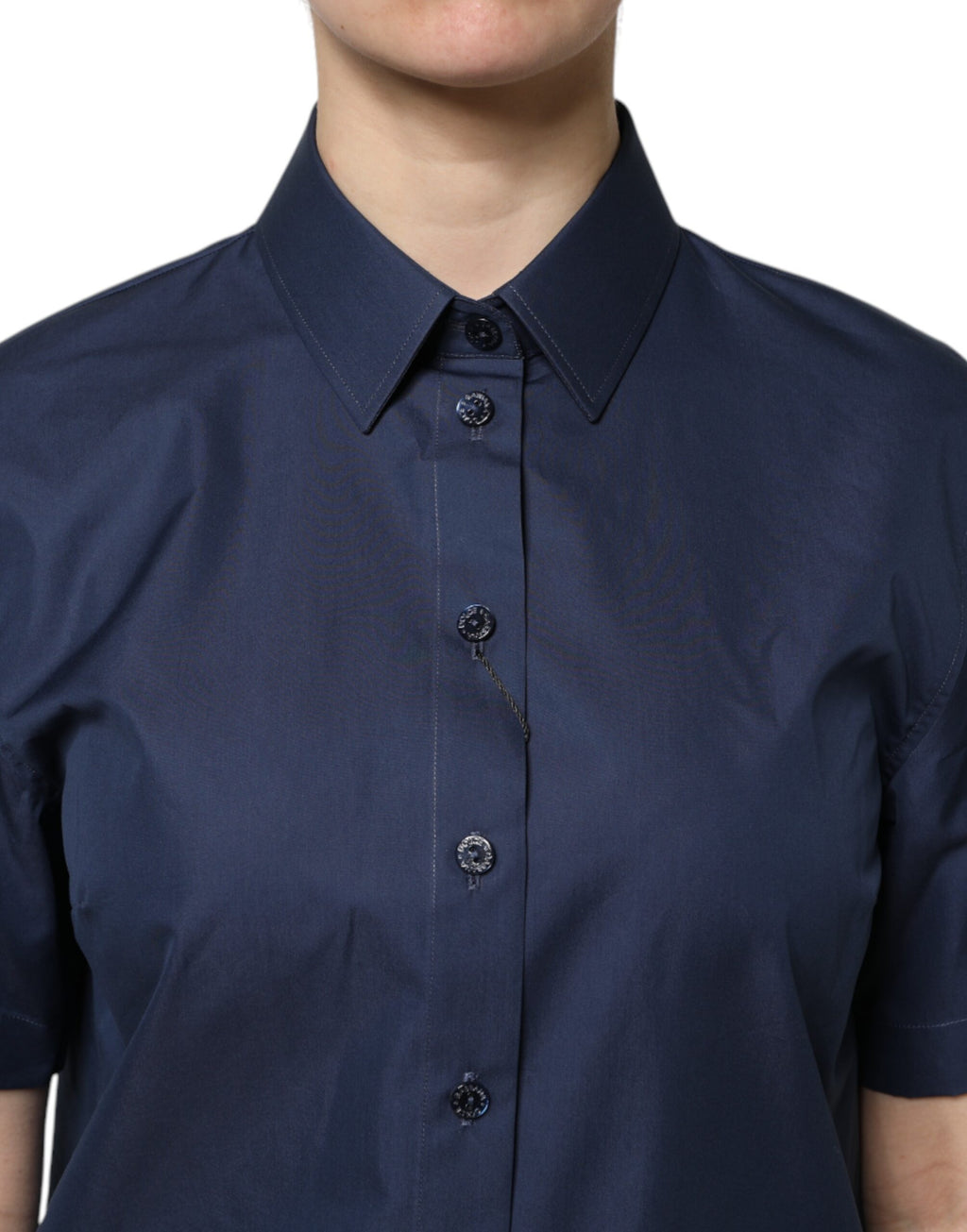 Haut boutonné à manches courtes en coton bleu Dolce &amp; Gabbana