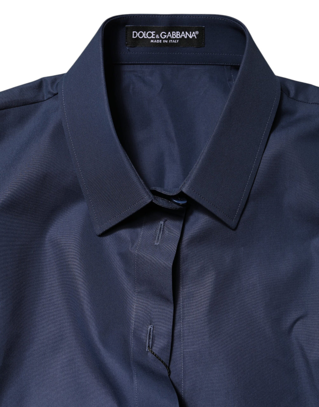 Haut boutonné à manches courtes en coton bleu Dolce &amp; Gabbana