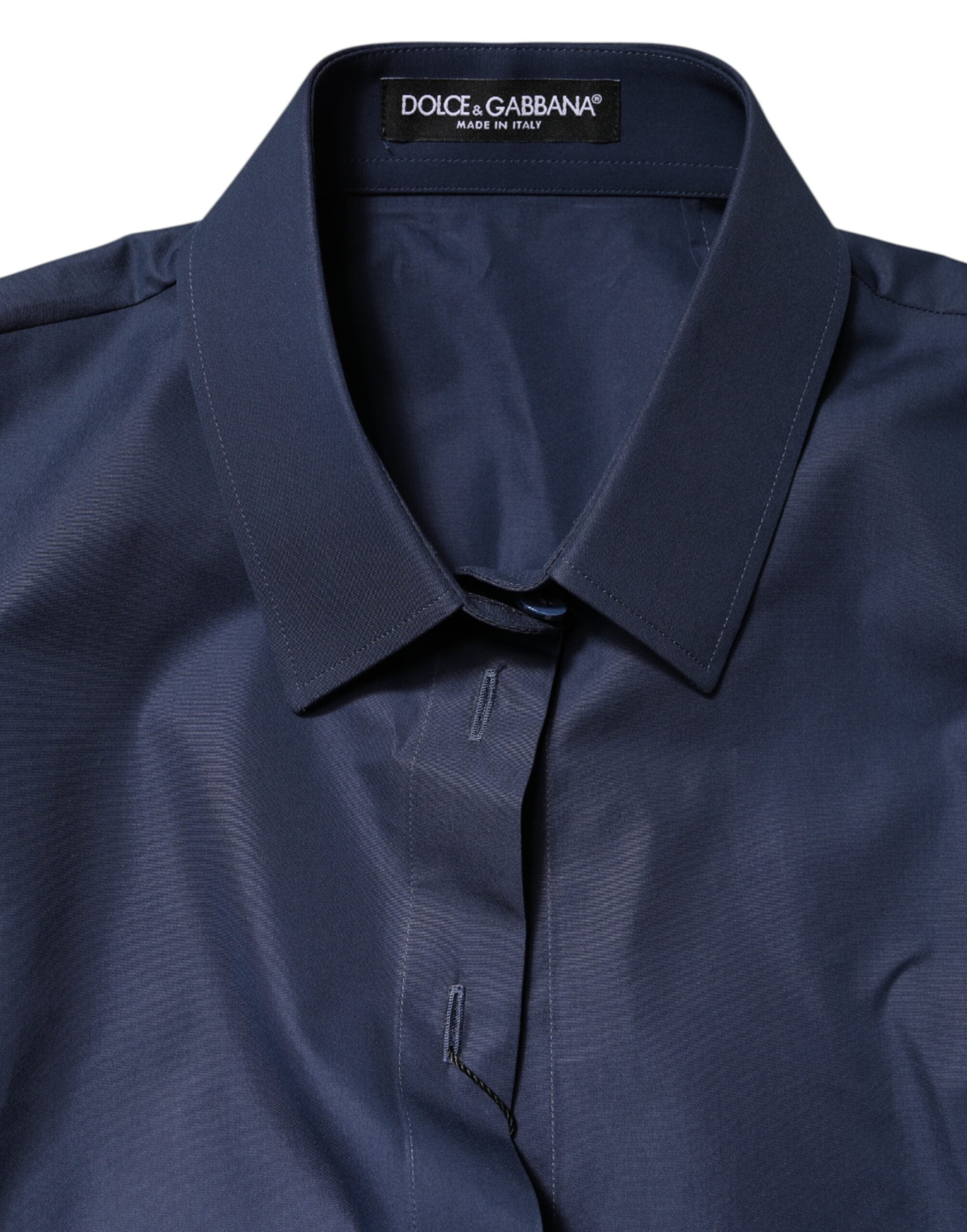Haut boutonné à manches courtes en coton bleu Dolce &amp; Gabbana