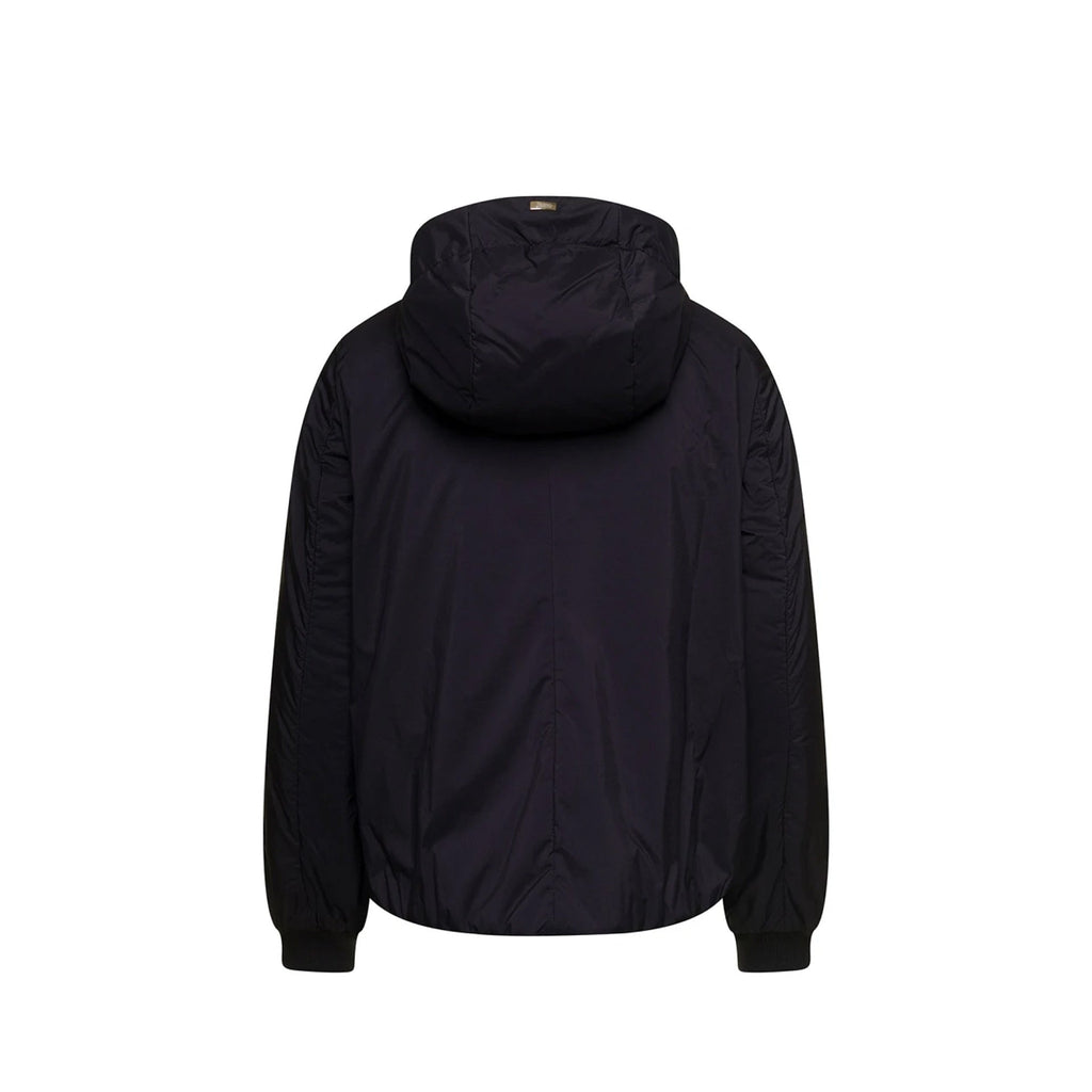Herno Matt Black Hooded Bomber Jacket