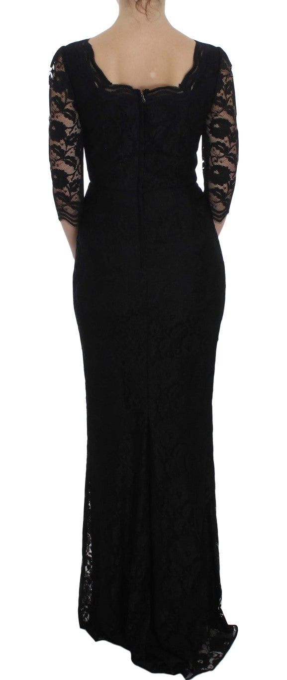 Dolce &amp; Gabbana Elegantes schwarzes Maxikleid aus floraler Spitze