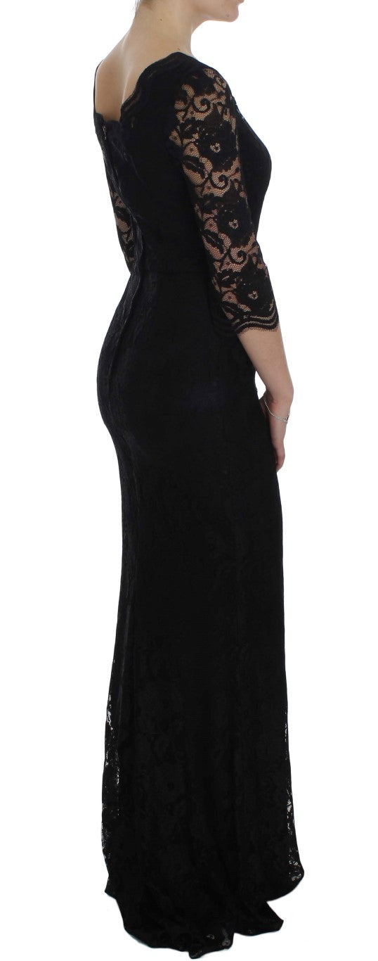 Dolce &amp; Gabbana Elegantes schwarzes Maxikleid aus floraler Spitze