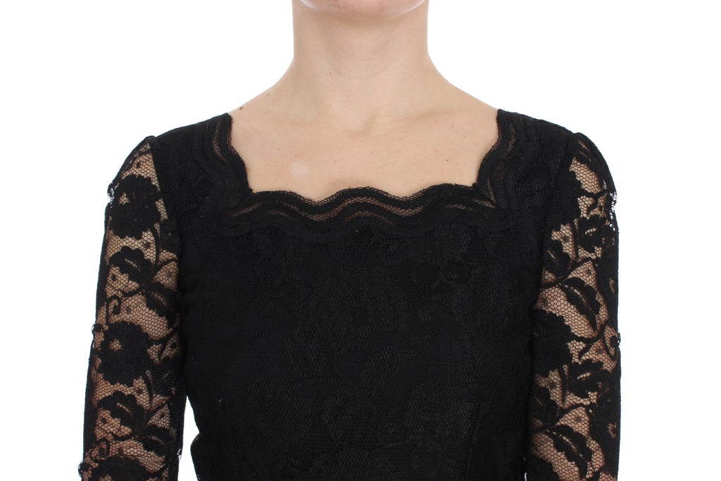 Dolce &amp; Gabbana Elegantes schwarzes Maxikleid aus floraler Spitze