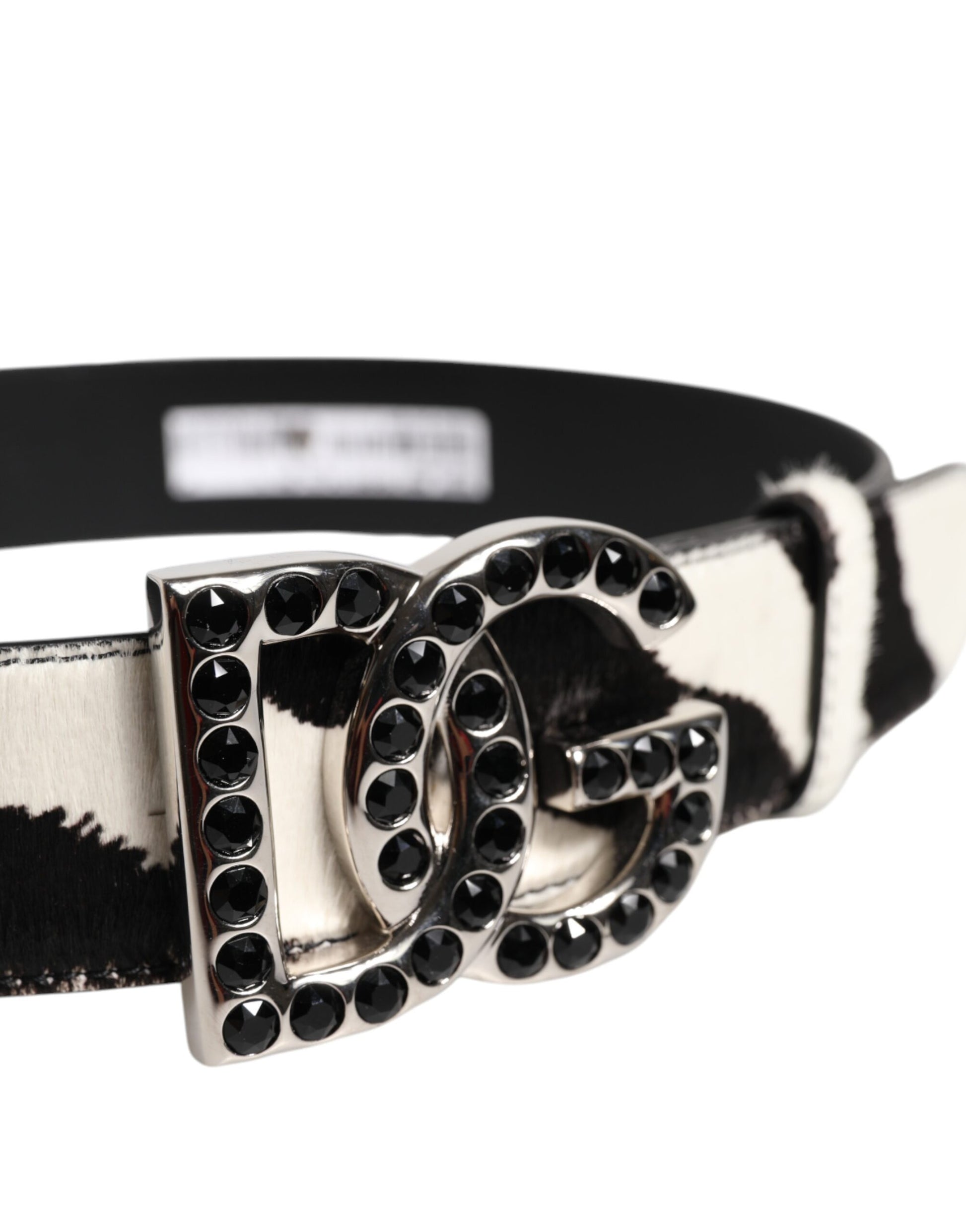 Dolce &amp; Gabbana Weiß-Schwarzer Ledergürtel mit Zebra-DG-Kristallschnalle