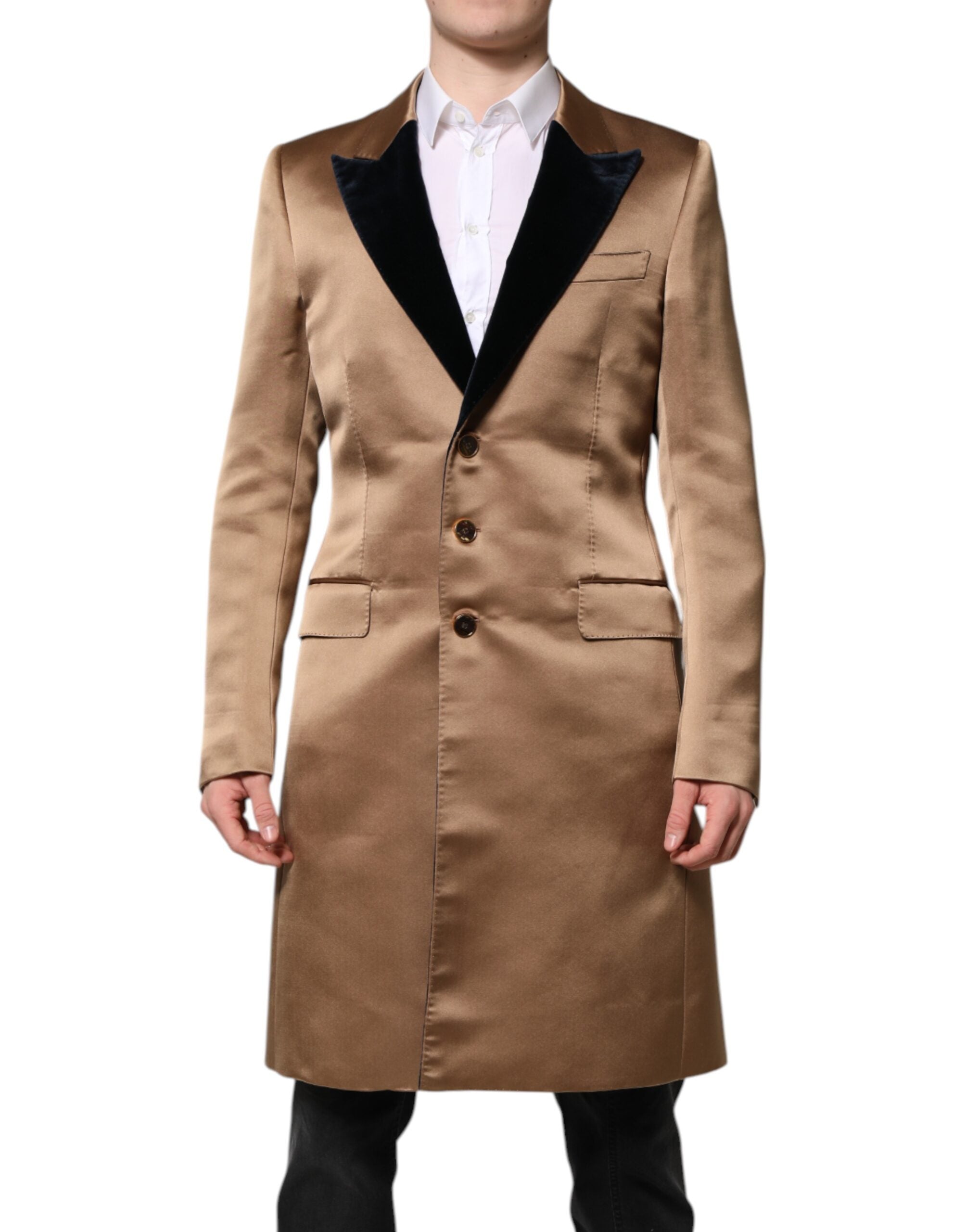 Trench-coat simple boutonnage en soie marron Dolce &amp; Gabbana