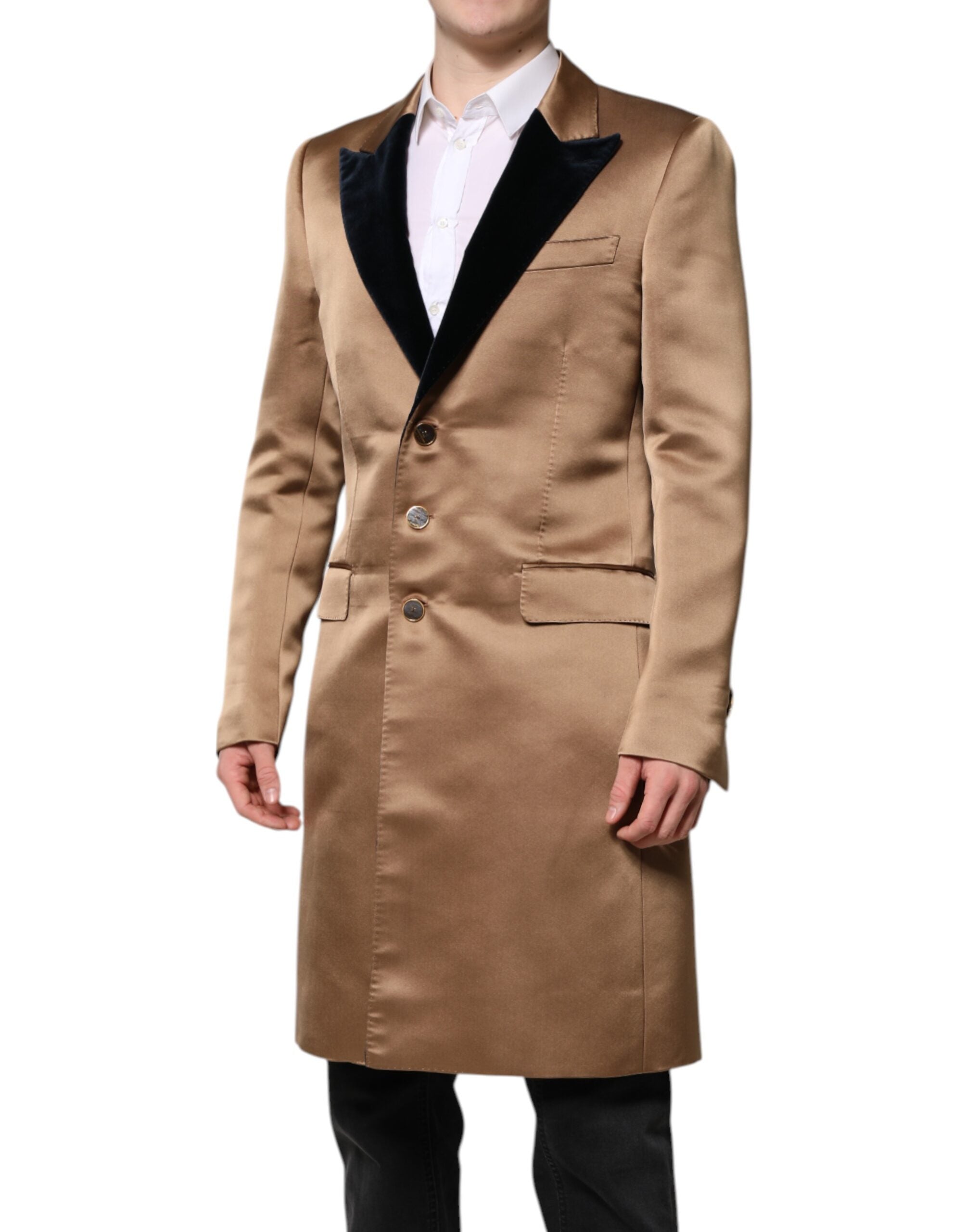 Trench-coat simple boutonnage en soie marron Dolce &amp; Gabbana