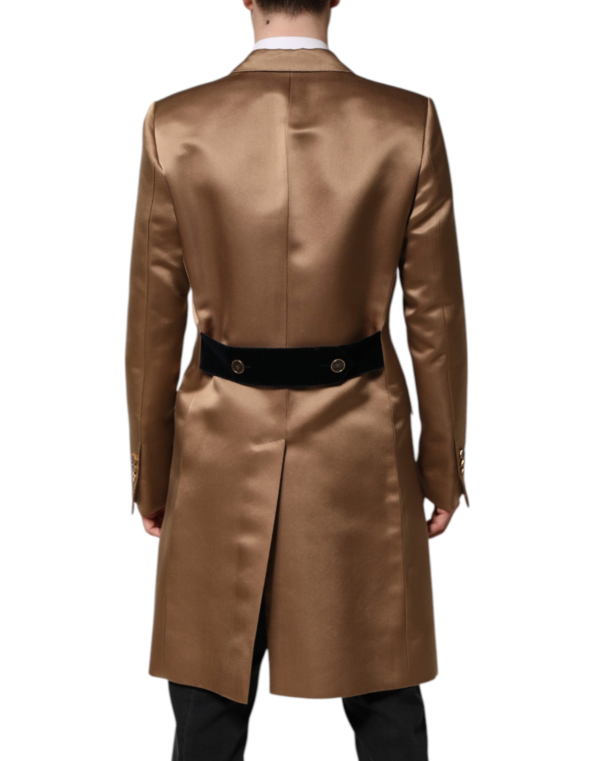 Trench-coat simple boutonnage en soie marron Dolce &amp; Gabbana