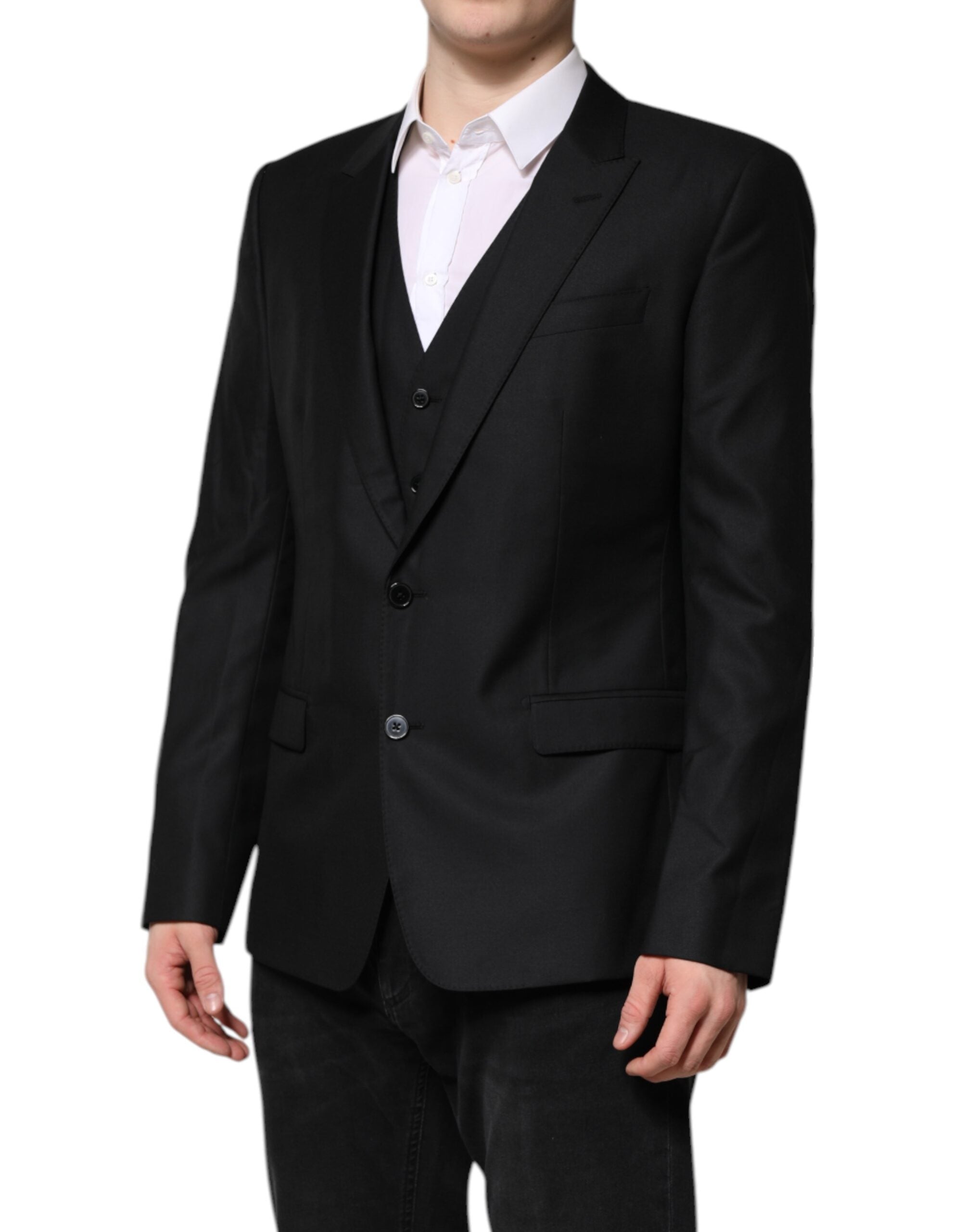 Veste de costume 2 pièces noire à boutonnage simple Dolce &amp; Gabbana