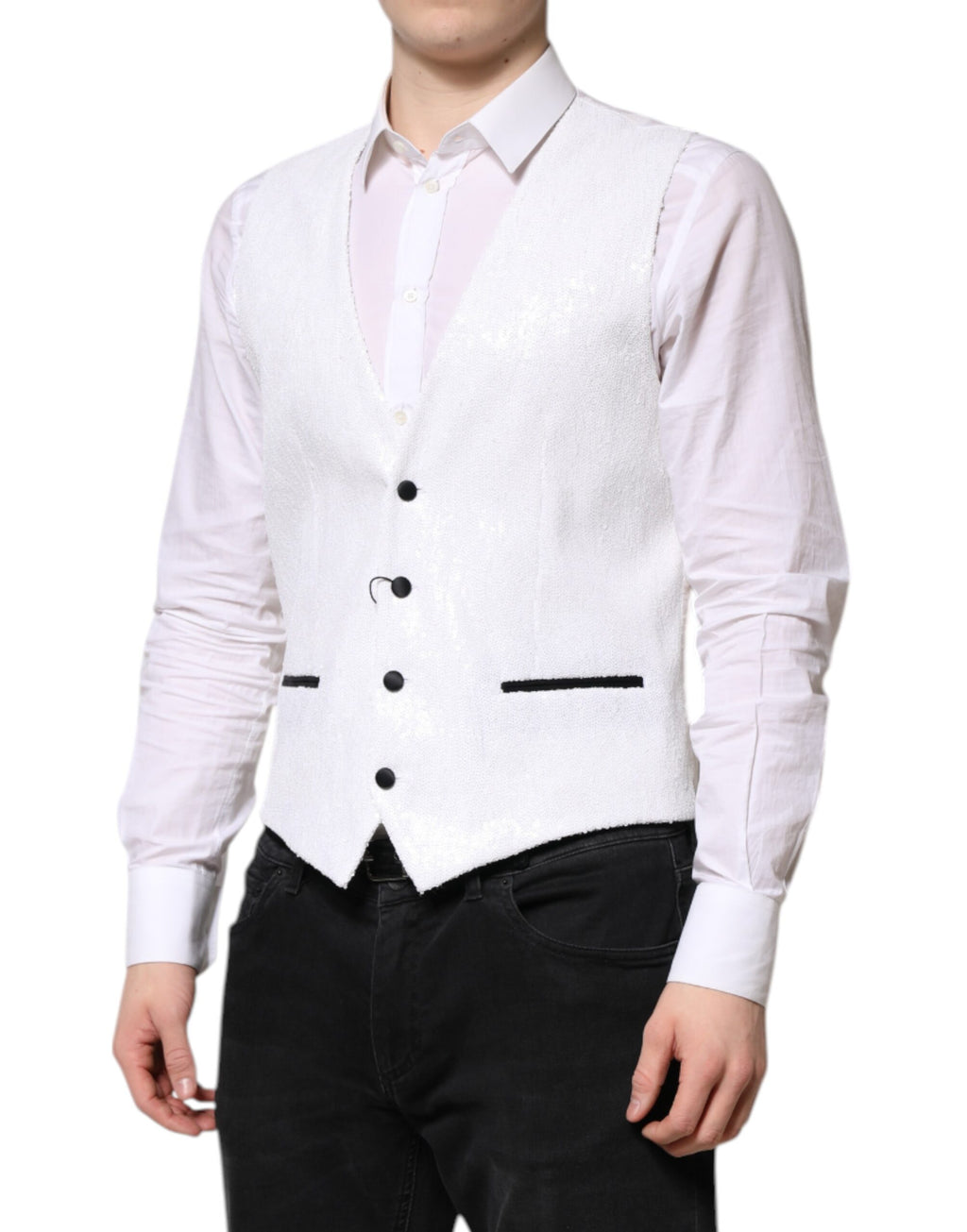 Dolce &amp; Gabbana Robe blanche à paillettes Gilet formel Gilet