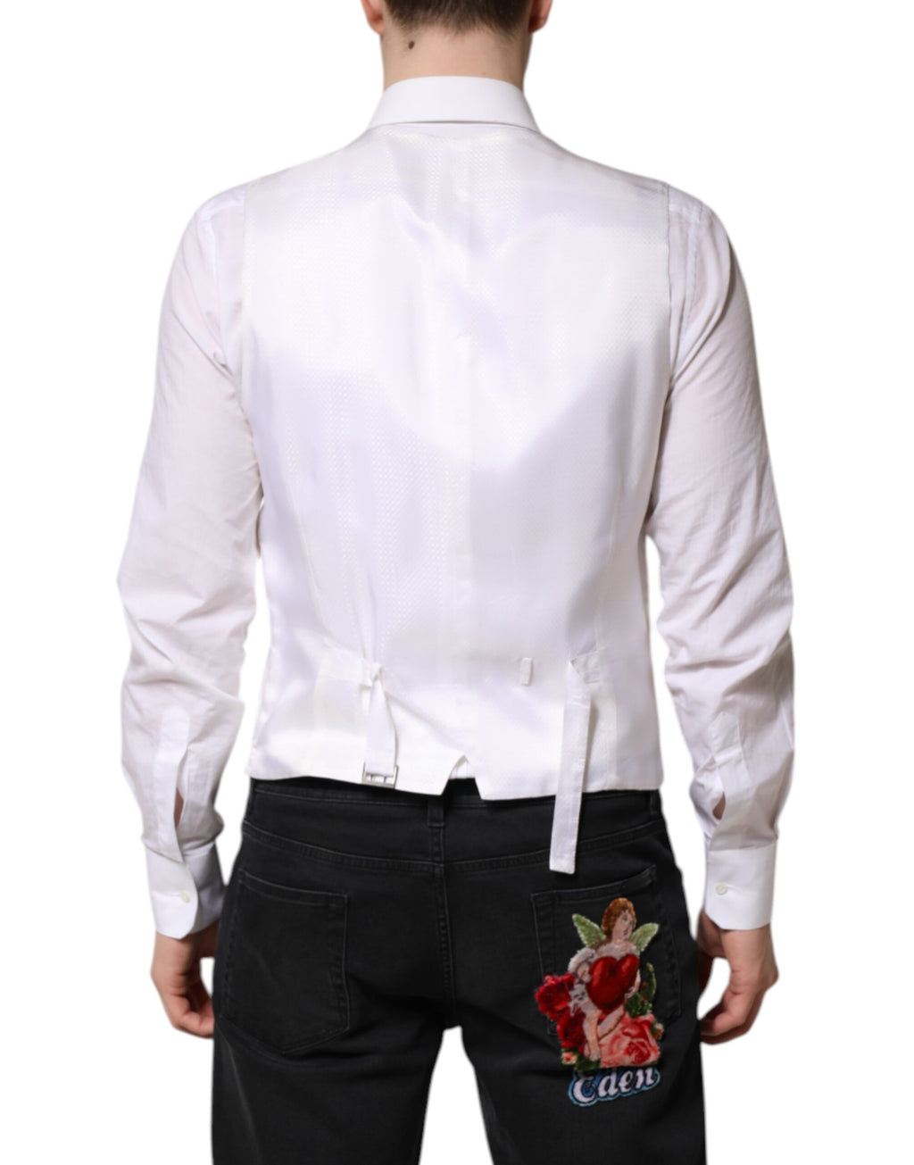 Dolce &amp; Gabbana Robe blanche à paillettes Gilet formel Gilet