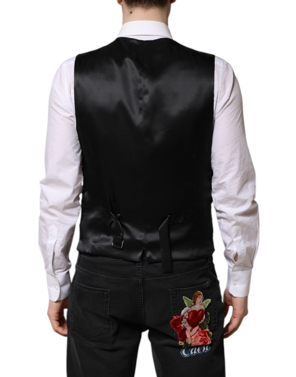 Gilet de costume en satin à fleurs roses Dolce &amp; Gabbana pour homme