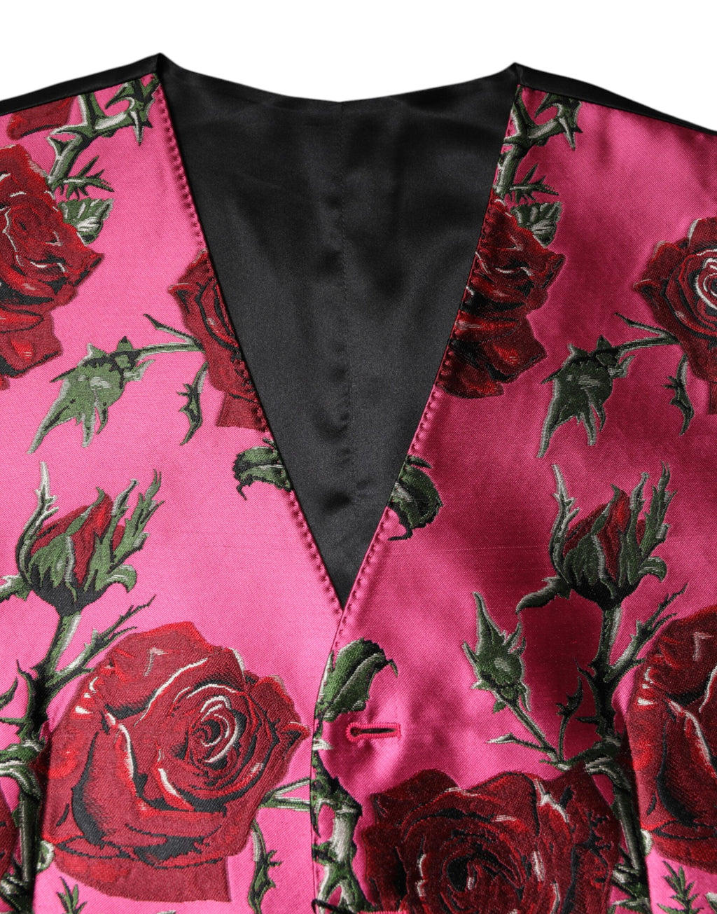 Gilet de costume en satin à fleurs roses Dolce &amp; Gabbana pour homme